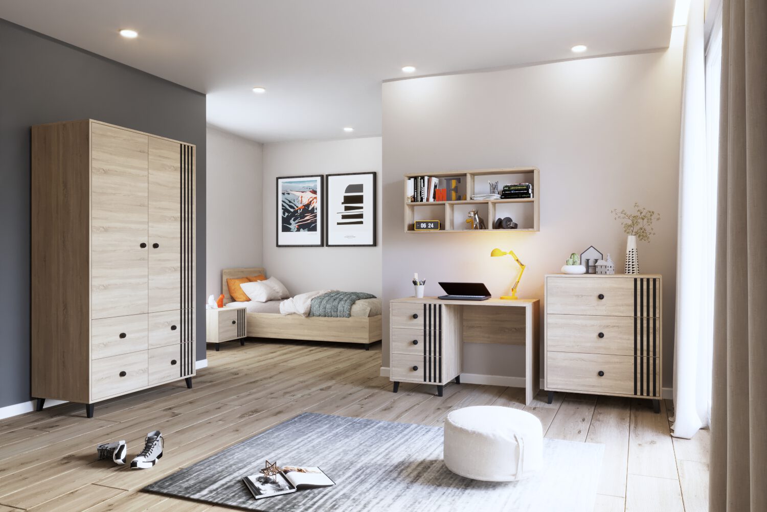 Produktové foto IDZ Šatní skříň FOX 4S3D 19, 150 cm Dub Sonoma/Černá