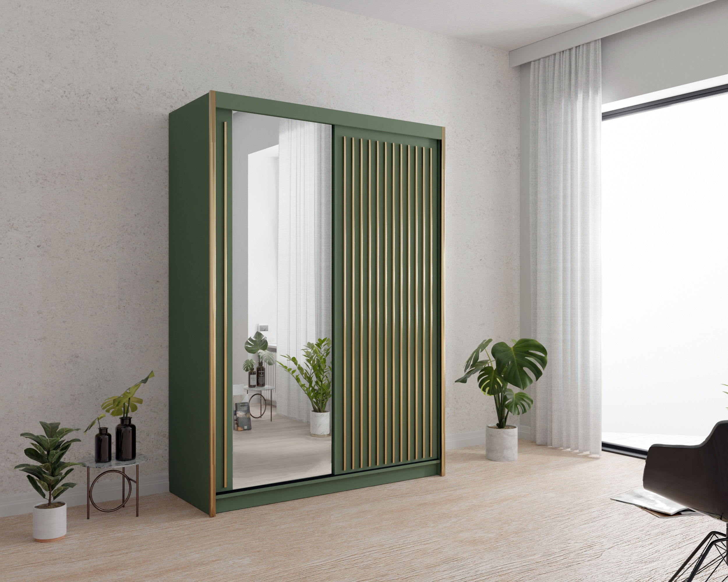 ARK Šatní skříň GREEN II se zrcadlem, Zelená 150 cm