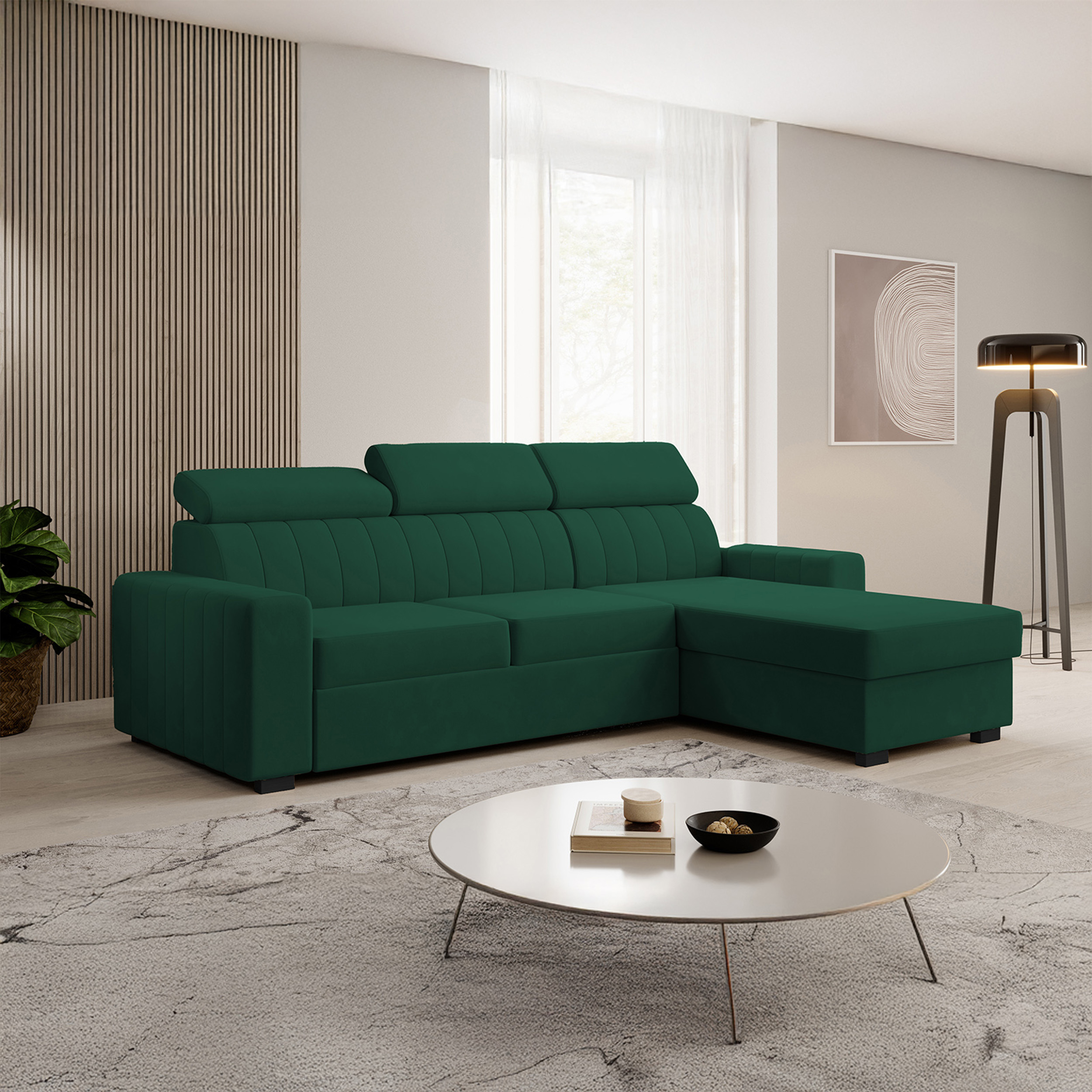 Eka Rohová sedačka LAO, 245 cm Roh pohovky: Pravý roh, Barva látky: KRONOS 19 (Smaragdová zelená)