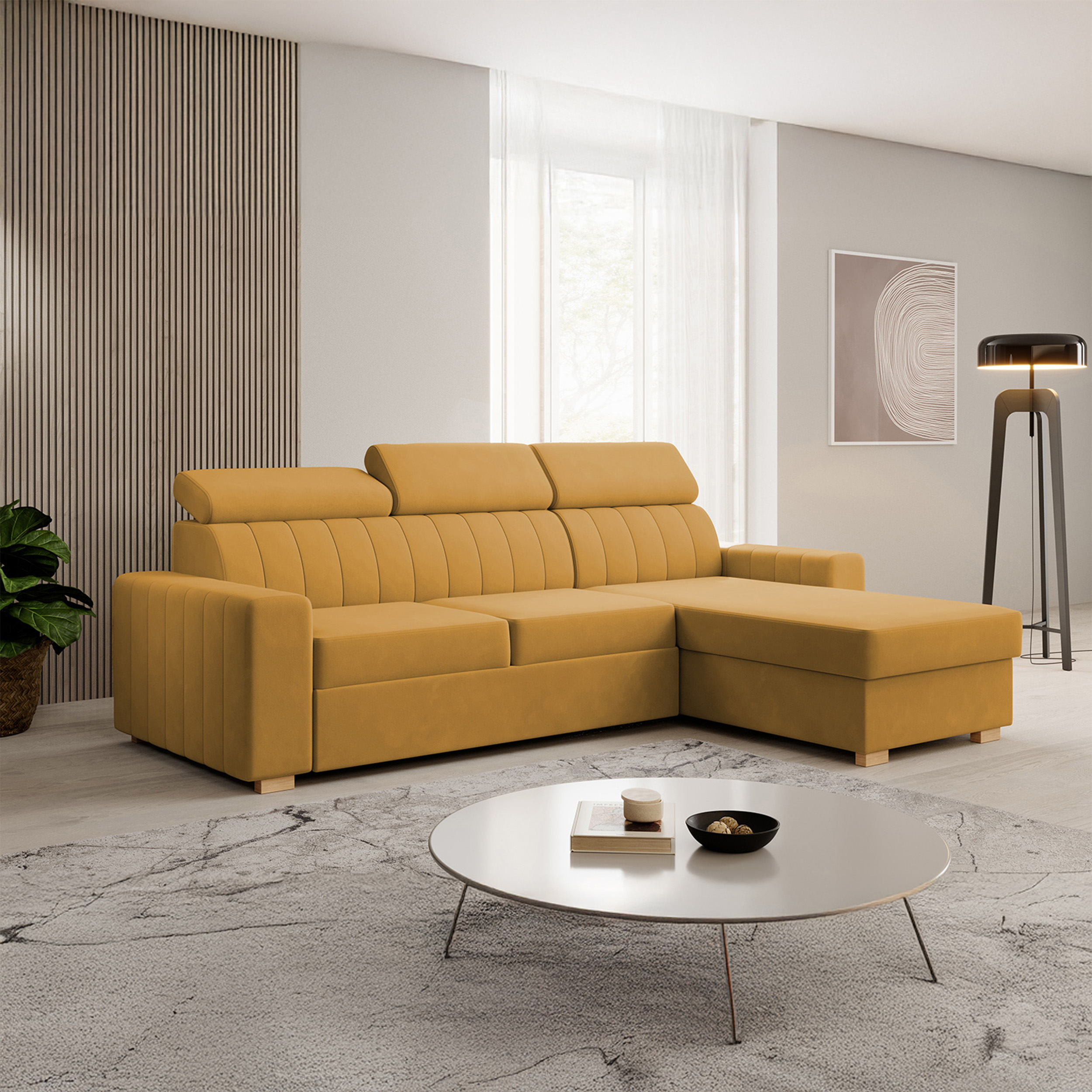 Eka Rohová sedačka LAO, 245 cm Roh pohovky: Pravý roh, Barva látky: KRONOS 01 (Žlutá)