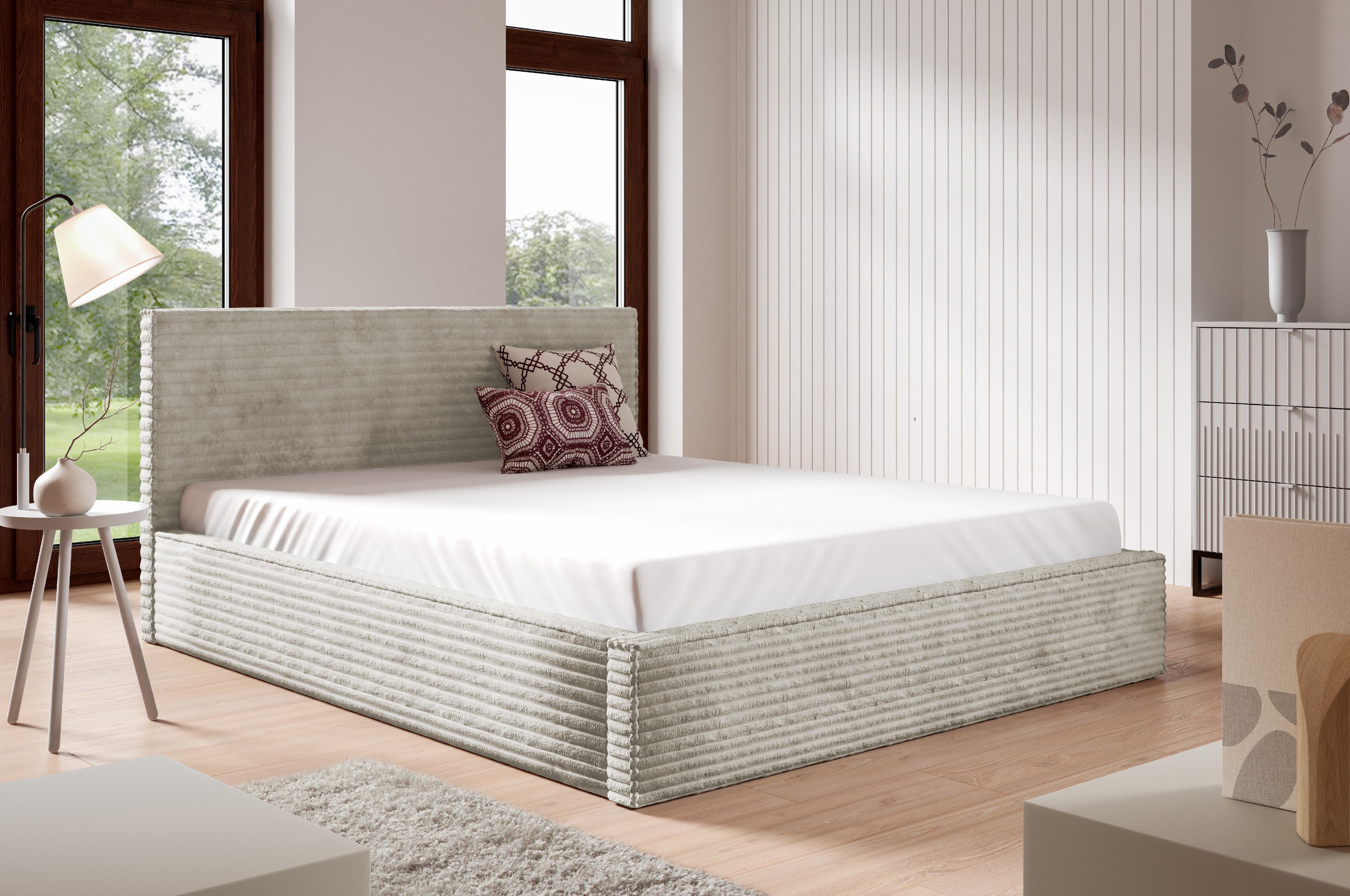 Eka Čalouněná postel STRIPS 120x200 cm Úložný prostor: Bez úložného prostoru, Barva látky Tilia: Tilia 83