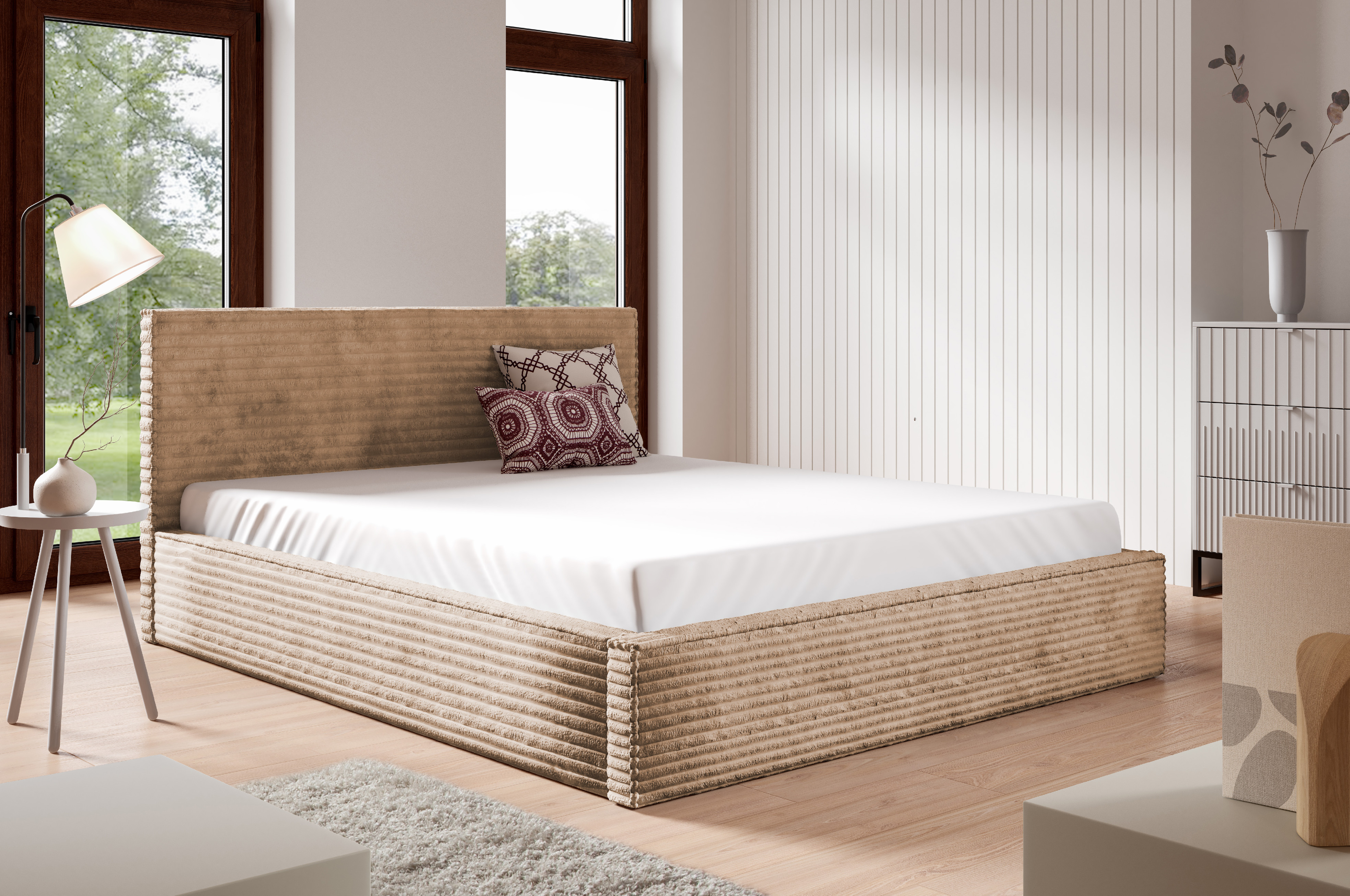 Eka Čalouněná postel STRIPS 140x200 cm Úložný prostor: Bez úložného prostoru, Barva látky Tilia: Tilia 17