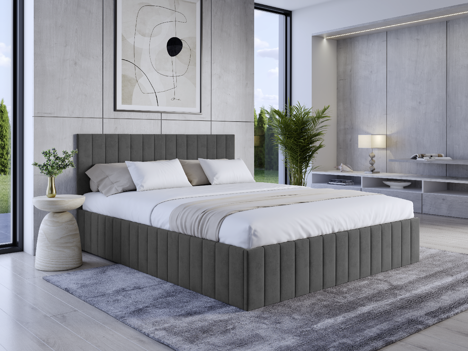 Eka Čalouněná postel LINDA 120x200 cm Barva látky Trinity: (2315) Tmavá šedá