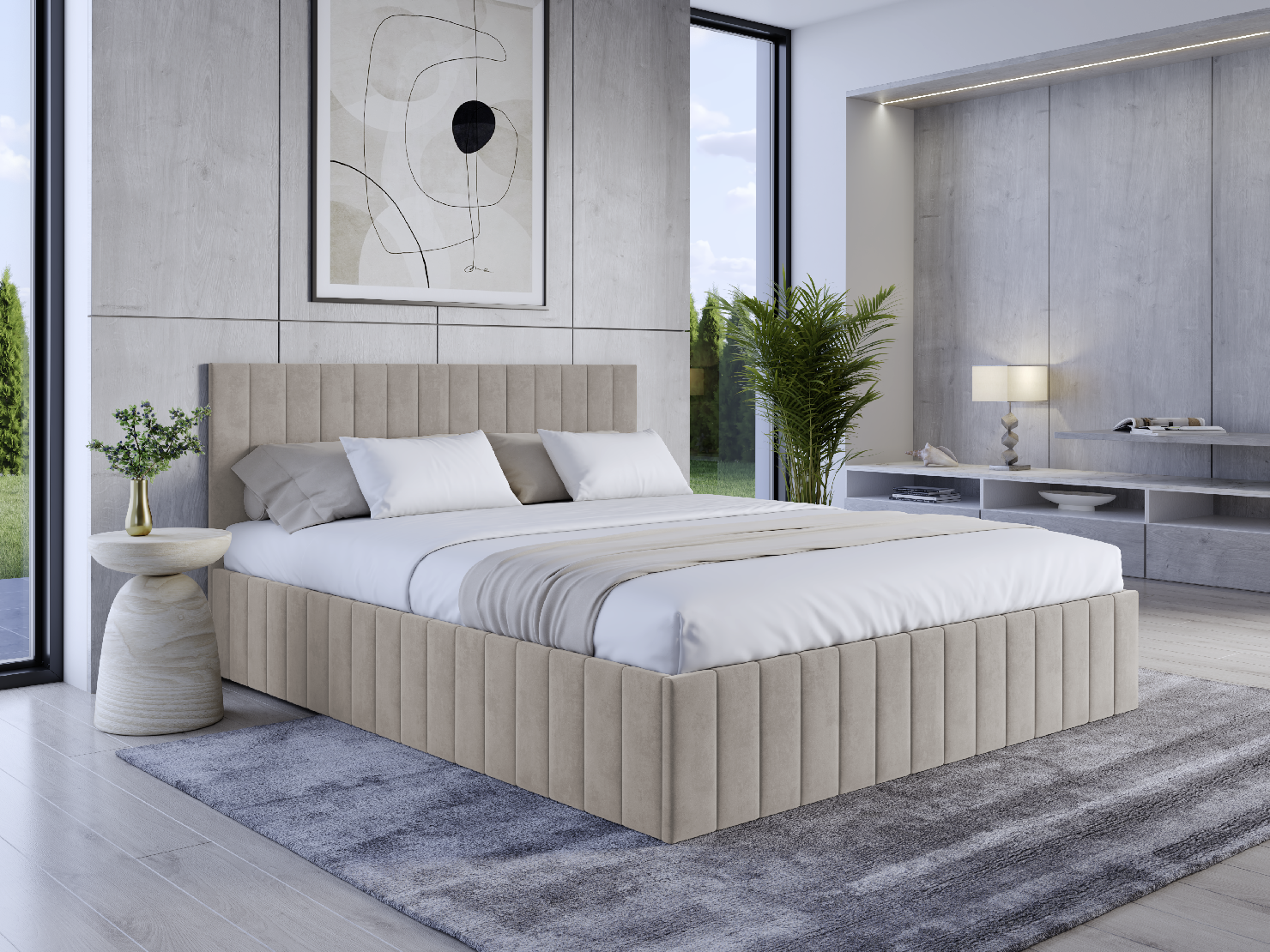 Eka Čalouněná postel LINDA 120x200 cm Barva látky Trinity: (2303) Světlá béžová