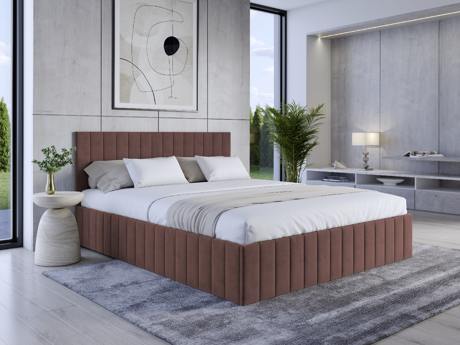 Eka Čalouněná postel LINDA 120x200 cm Barva látky Trinity: (2307) Hnědá