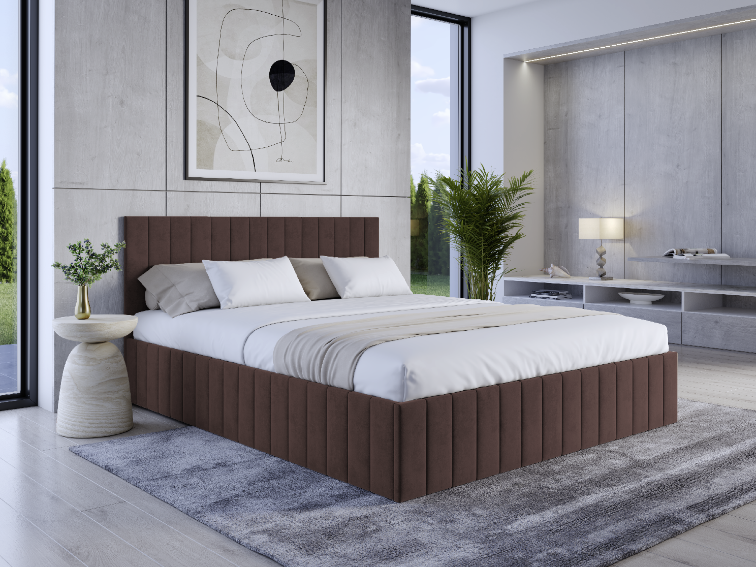 Eka Čalouněná postel LINDA 120x200 cm Barva látky Trinity: (2308) Tmavá hnědá