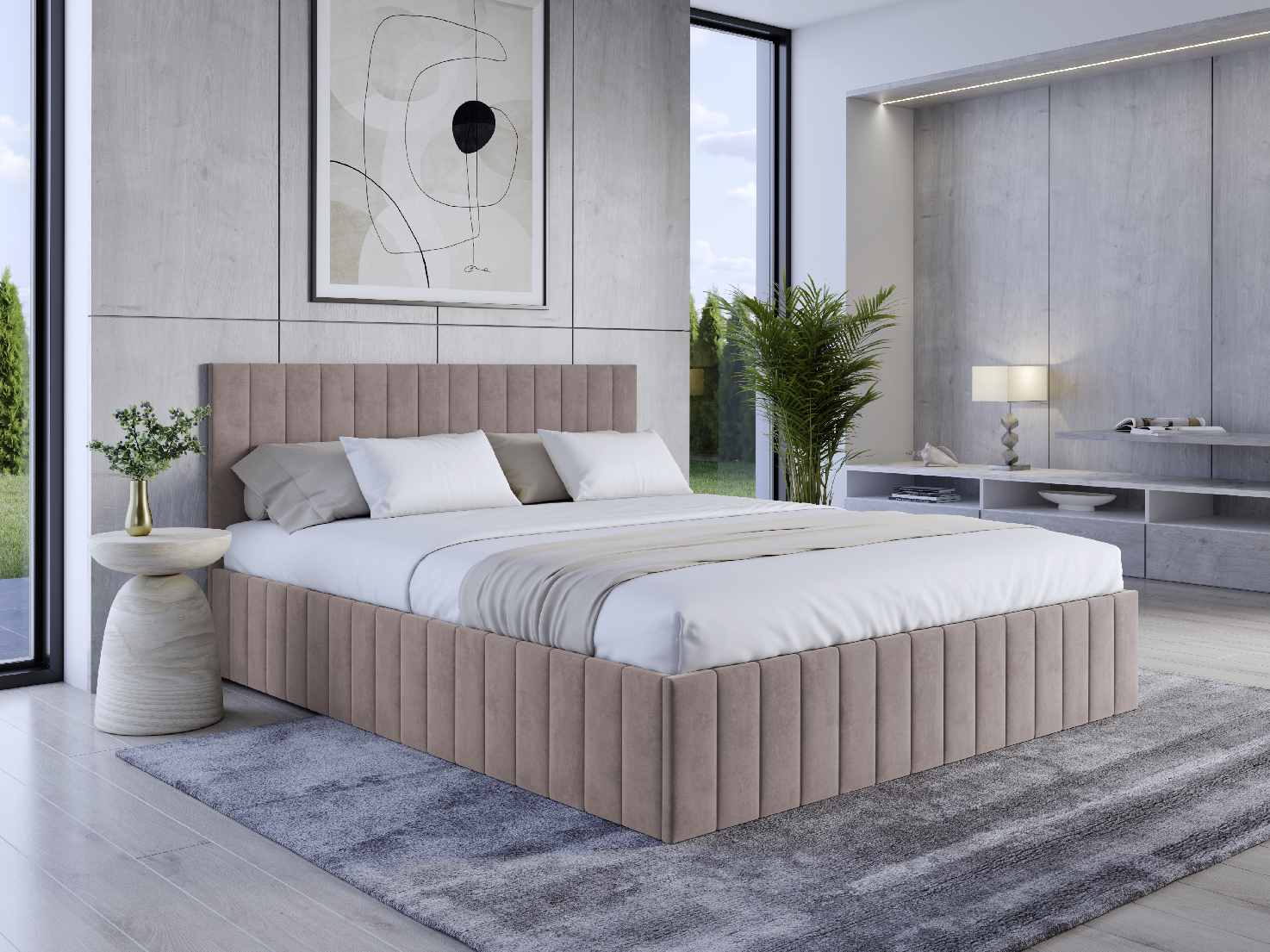 Eka Čalouněná postel LINDA 140x200 cm Barva látky Trinity: (2305) Tmavá béžová