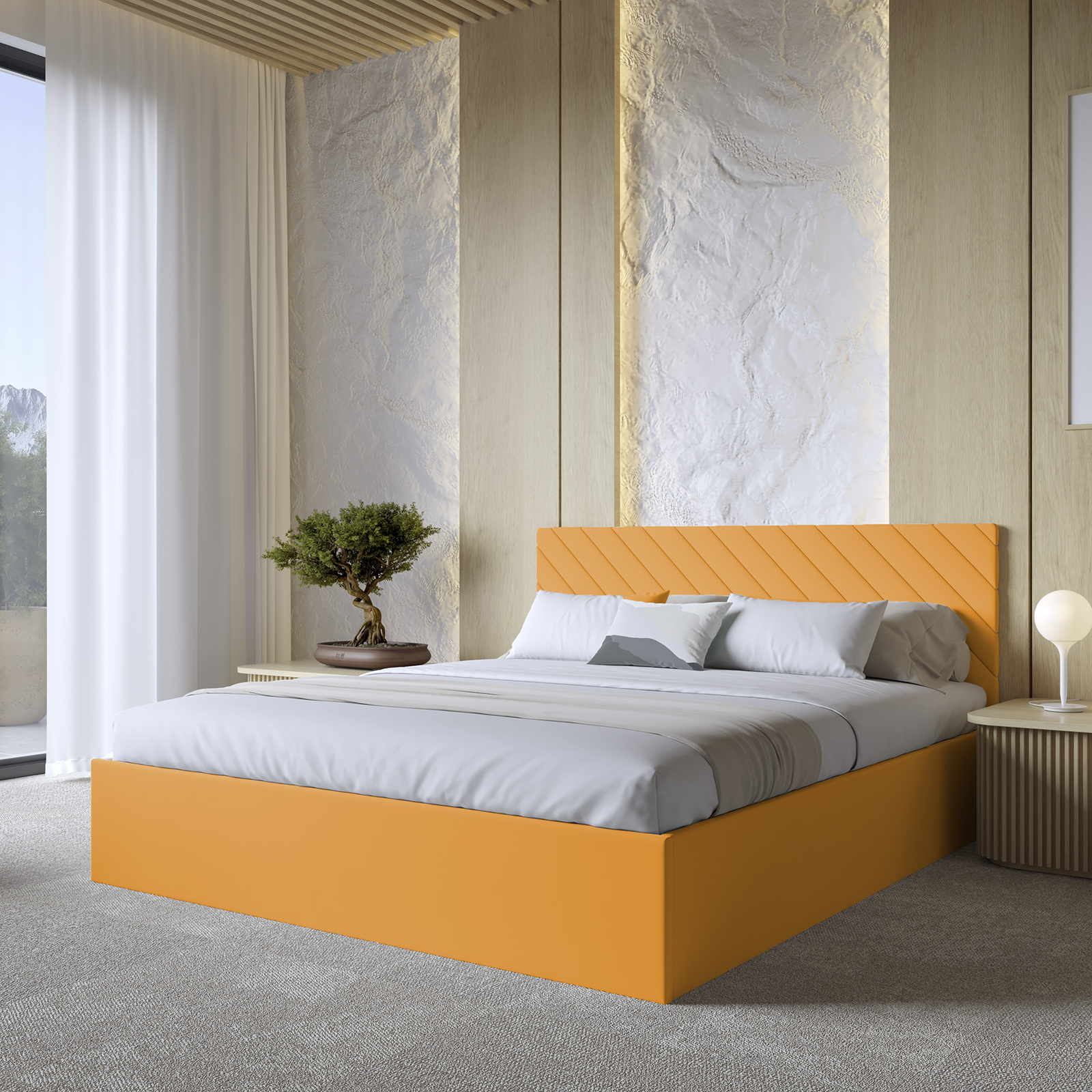 Eka Čalouněná postel ADEL 160x200 cm Barva látky Trinity: (2326) Hořčicová