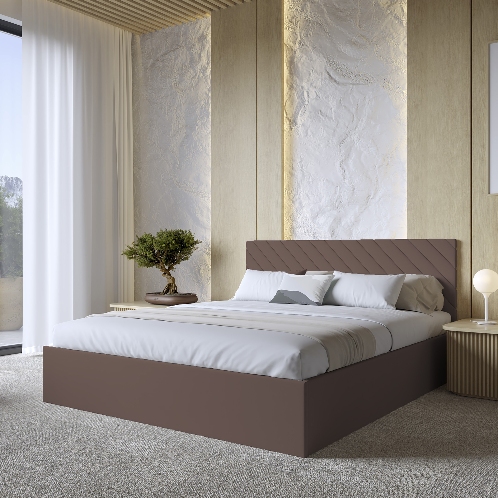 Eka Čalouněná postel ADEL 180x200 cm Barva látky Trinity: (2308) Tmavá hnědá