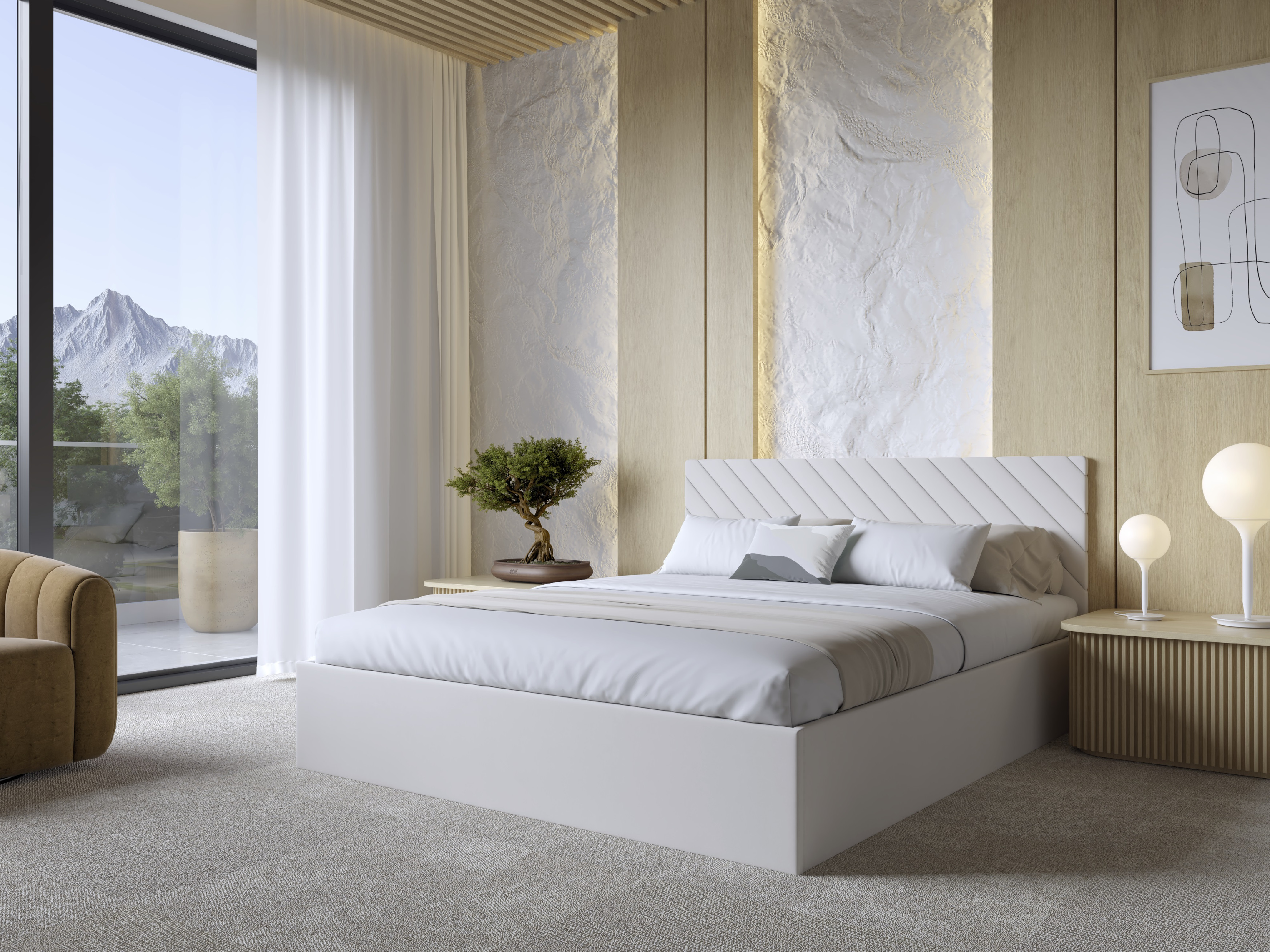 Eka Čalouněná postel ADEL 180x200 cm Barva látky Trinity: (2301) Krémová bíla