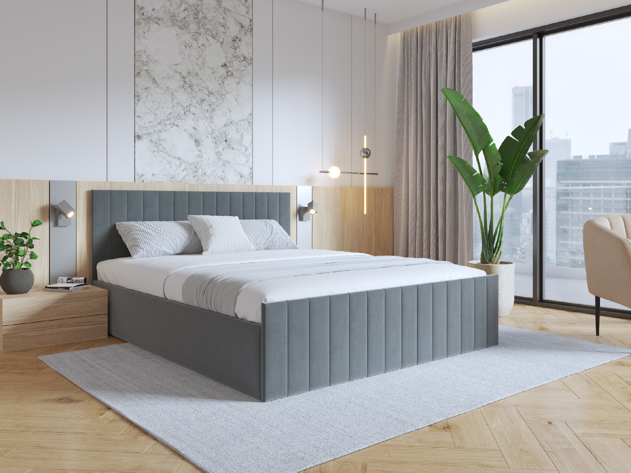 Eka Čalouněná postel EMILY 140x200 cm Barva látky Trinity: (2307) Hnědá