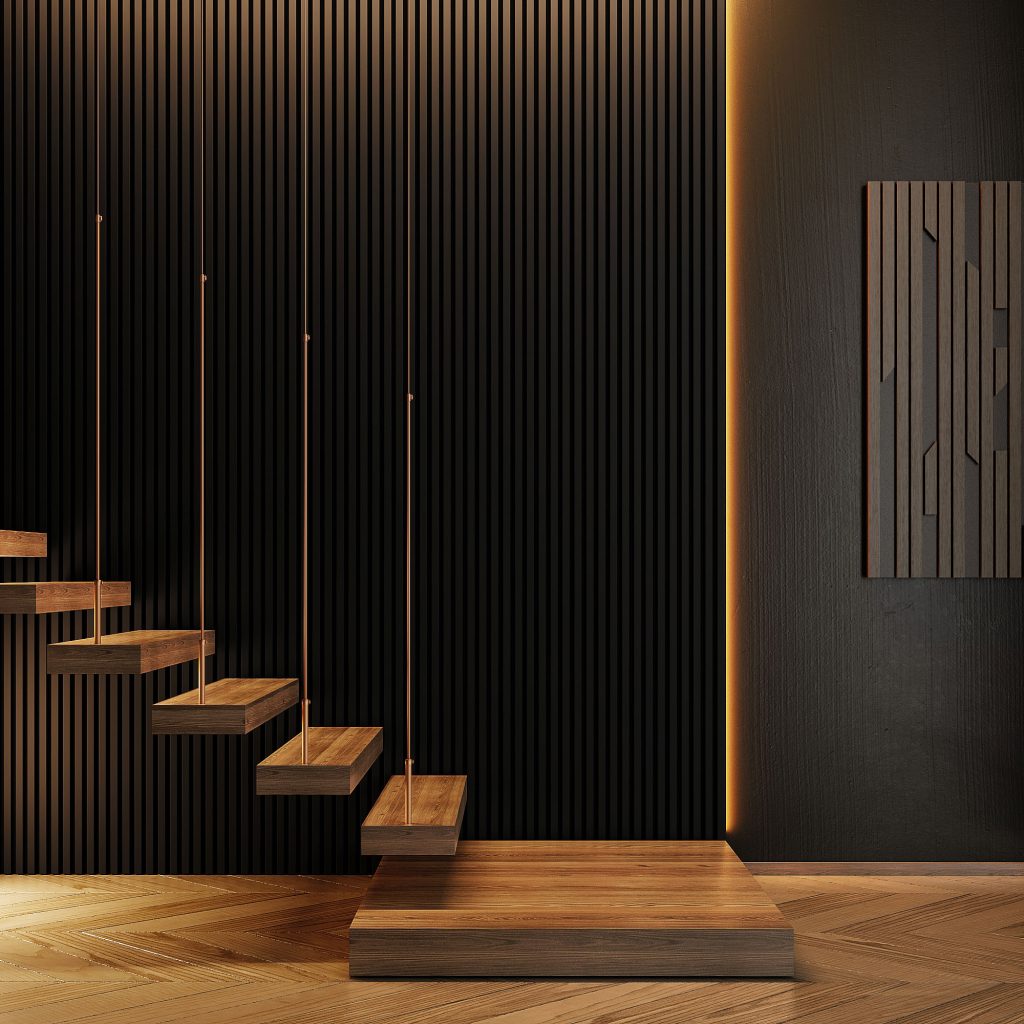 Produktové foto MP Dekorativní nástěnné lamely s filcem, Černý mat / černý 260x30x0,7 cm - 7 lamel