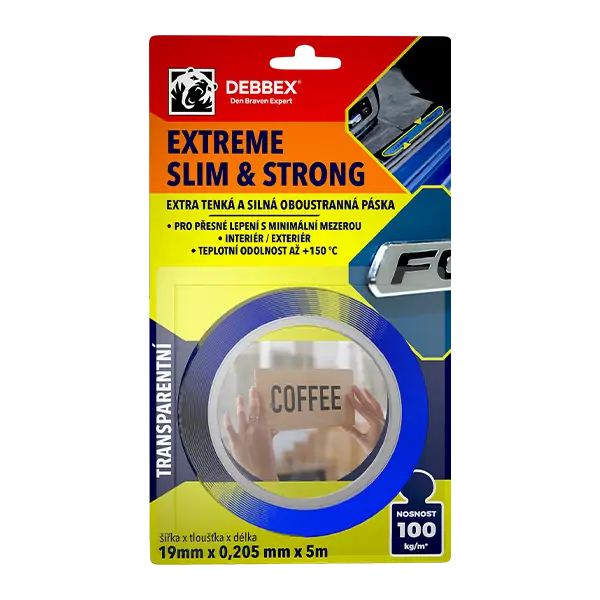 Debbex Oboustranná páska EXTREME SLIM & STRONG, transparentní 19 x 0,2 mm x 5 m