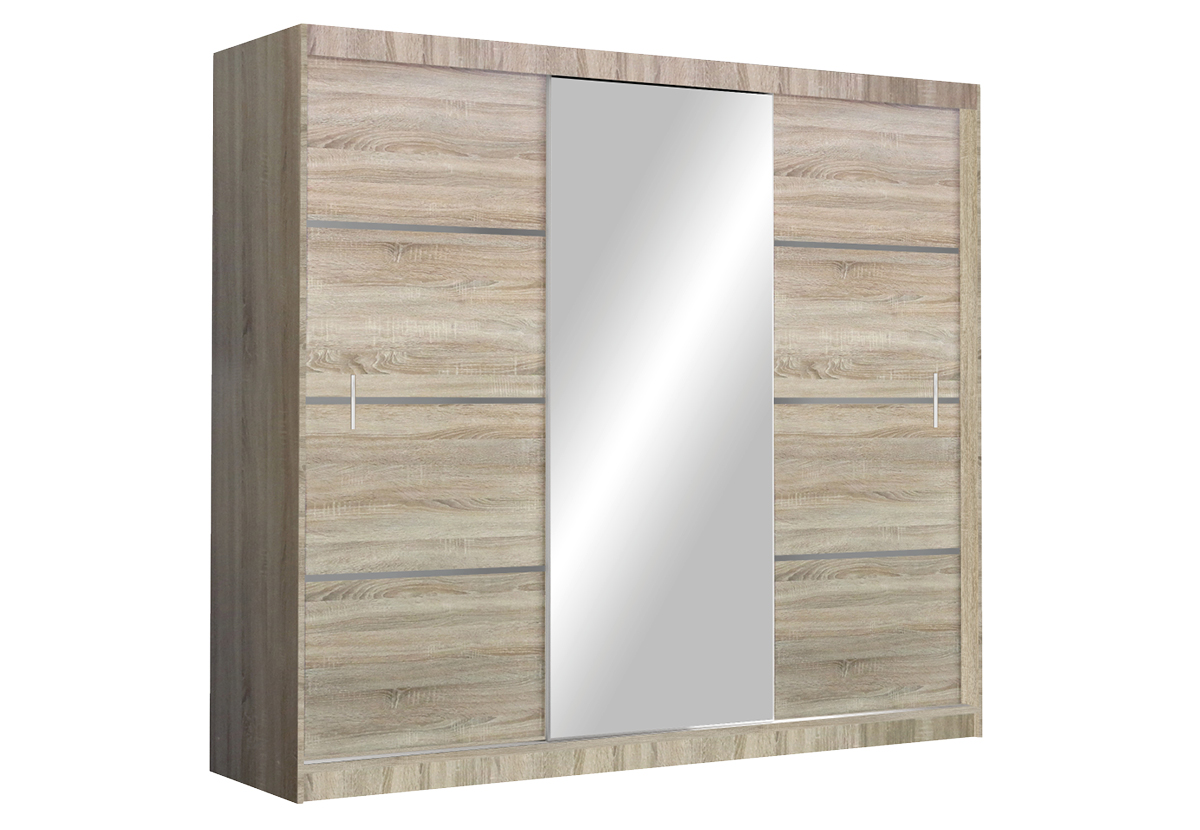 STO Šatní skříň VISTA se zrcadlem, 250 cm Barva dřeva: Sonoma