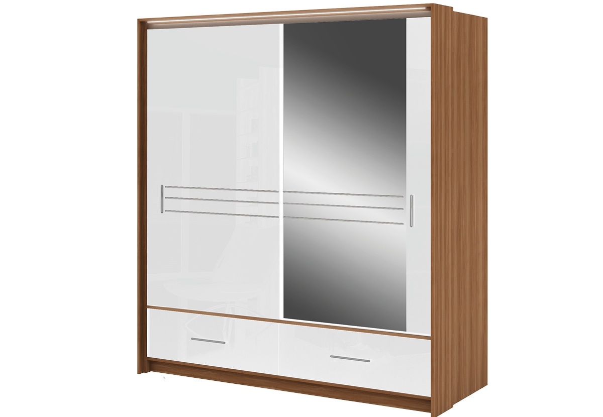 STO Šatní skříň AMSTERDAM 203 cm, Švestka / Bílý lesk