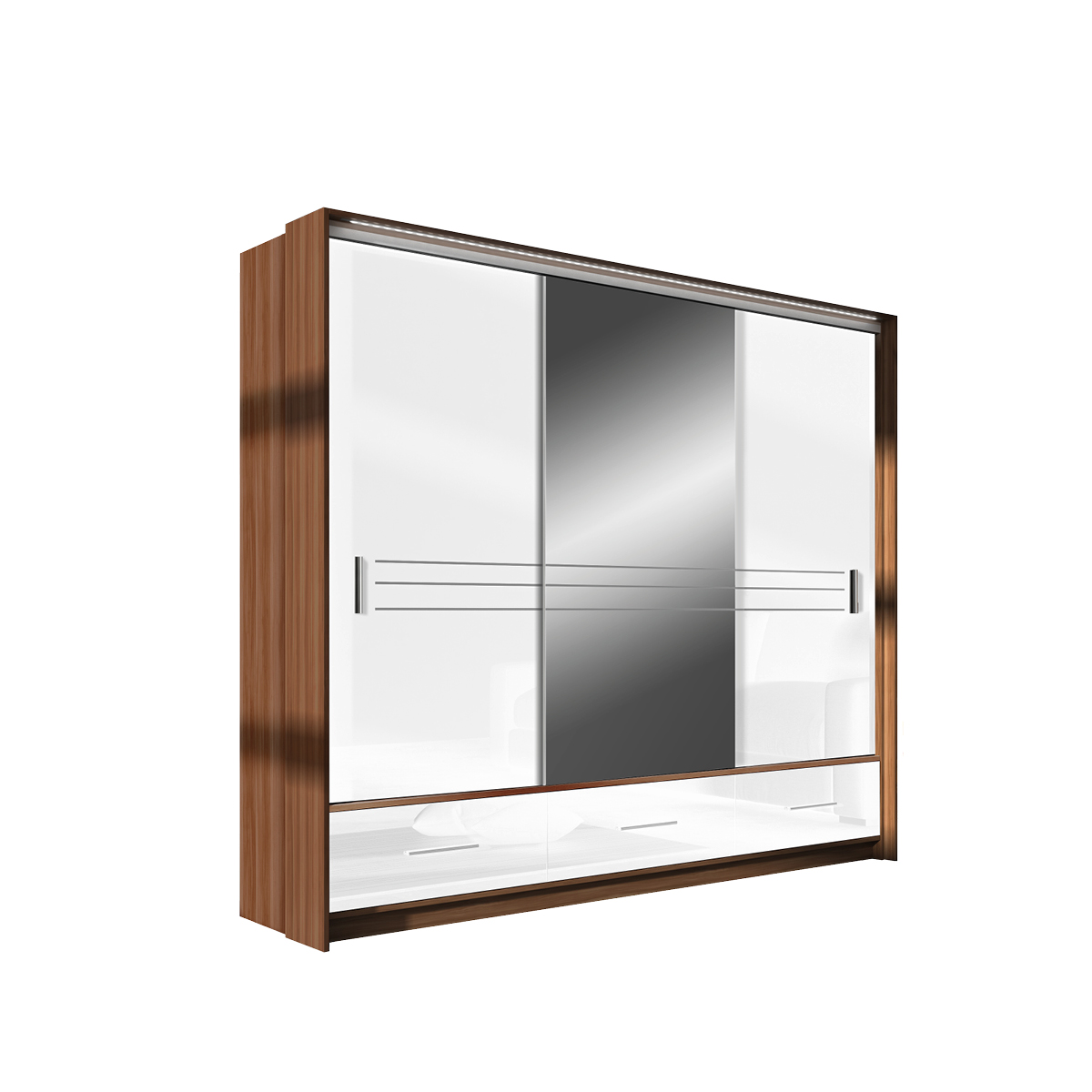 STO Šatní skříň AMSTERDAM 250 cm L, Švestka / Bílý lesk