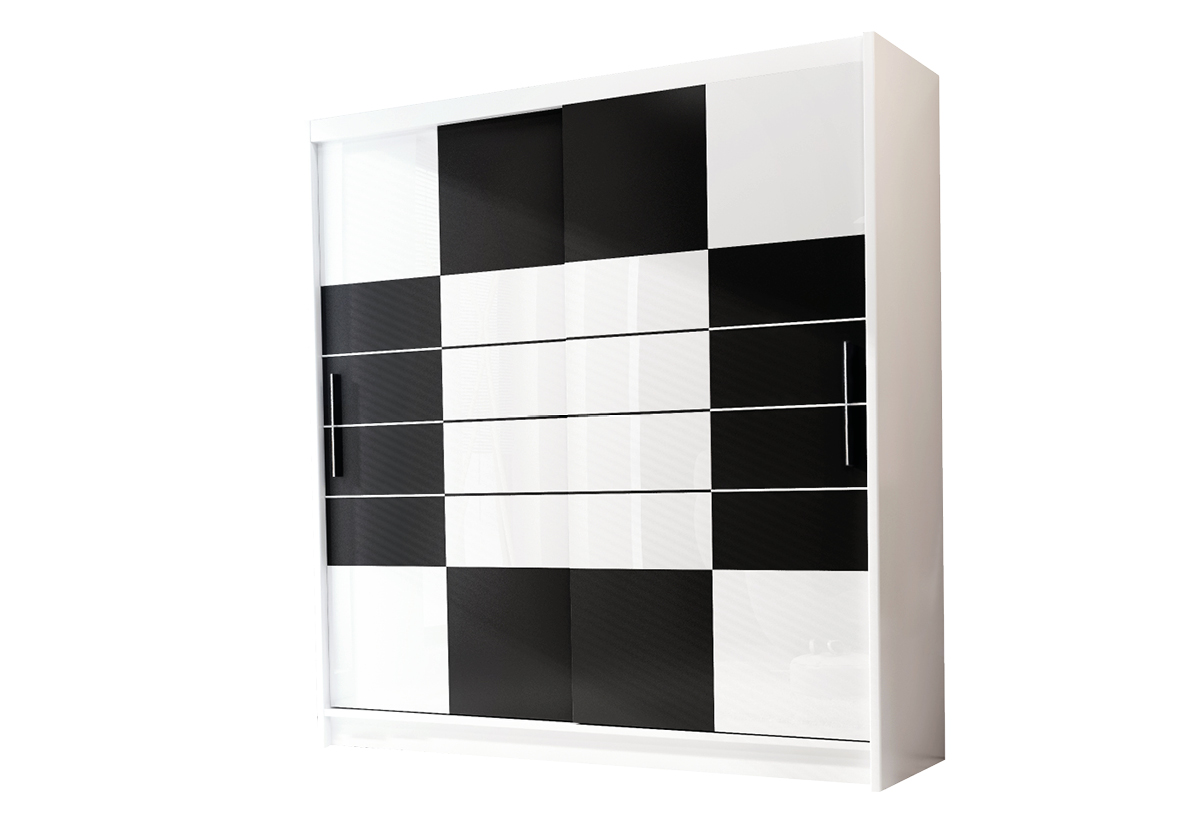 STO Šatní skříň ARUBA 203 cm, Černá / Bílý lesk