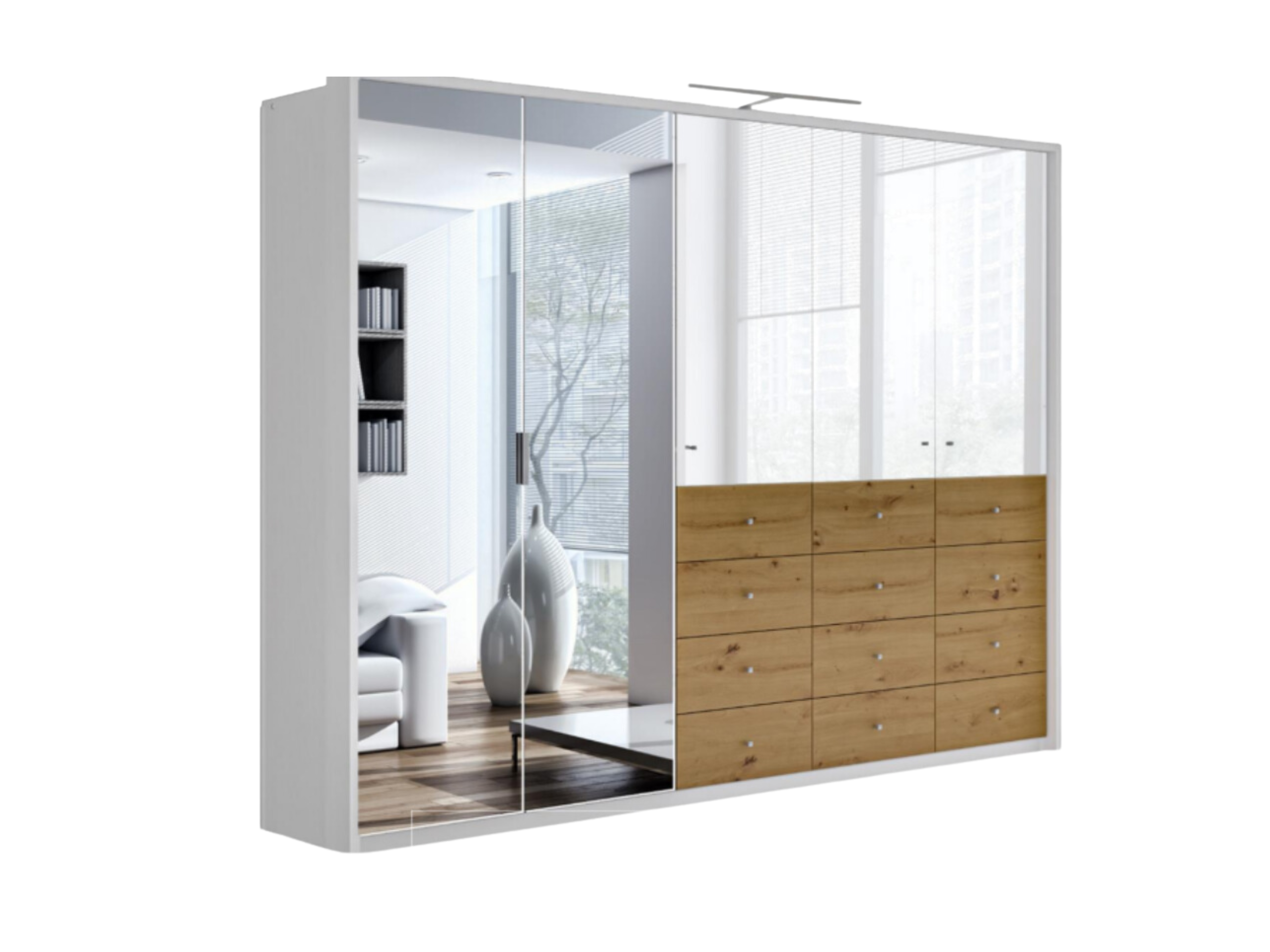 STO Šatní skříň BOLIWIA 255 cm, Bílá/Dub Artisan