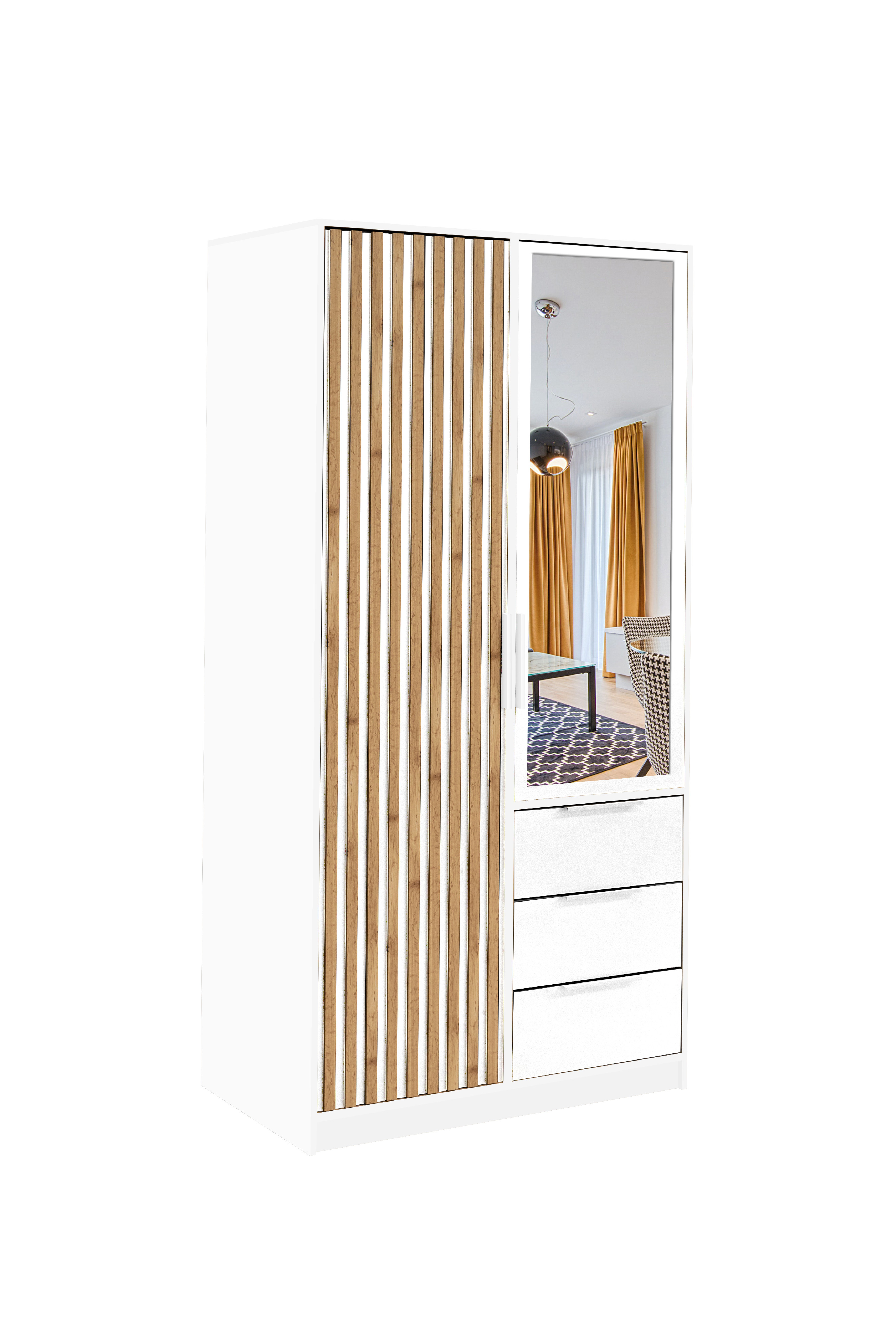 STO Šatní skříň BALI D2 LUX 100 cm,  Bílá / Dub Votan