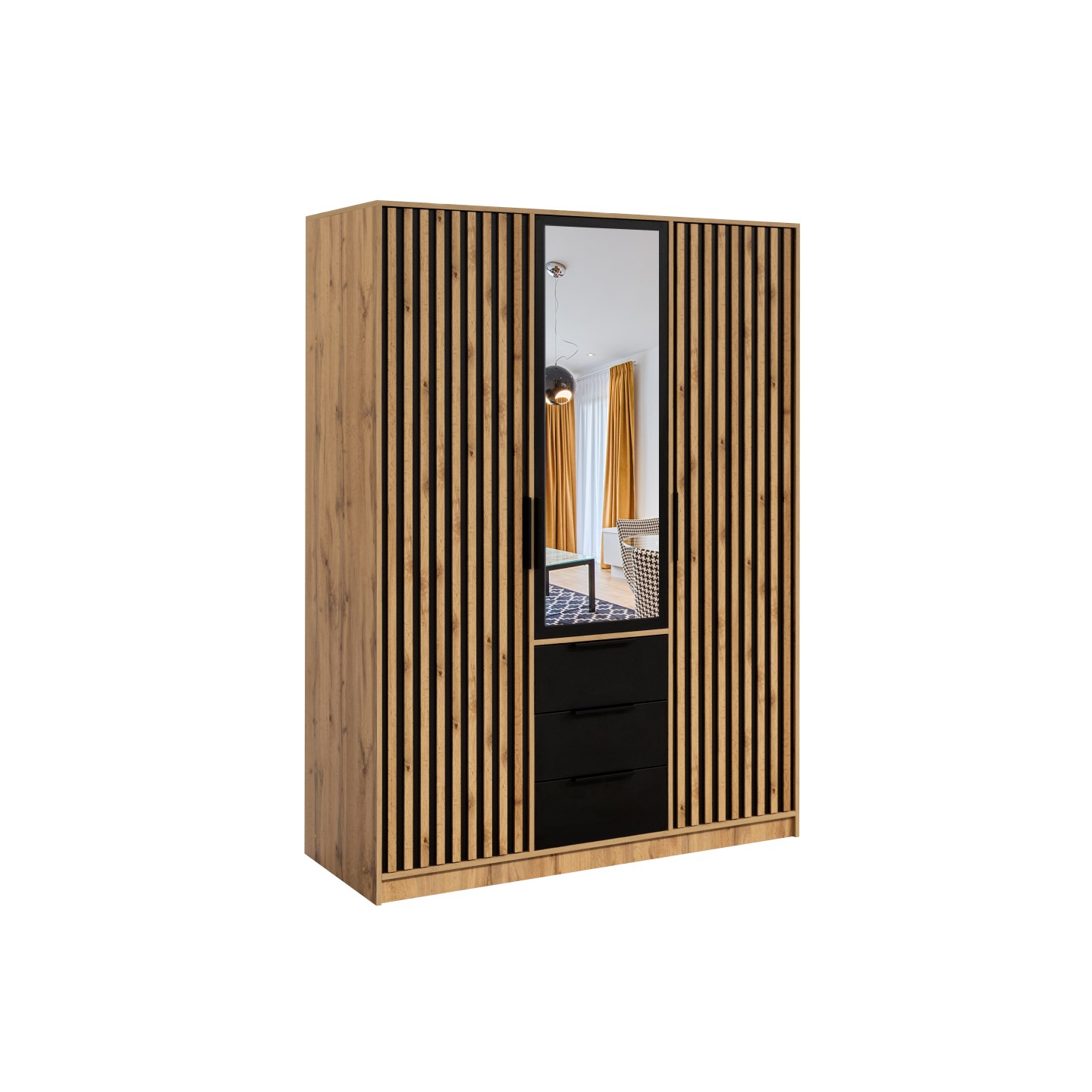 STO Šatní skříň BALI D3 LUX 149 cm,  Černá / Dub Votan