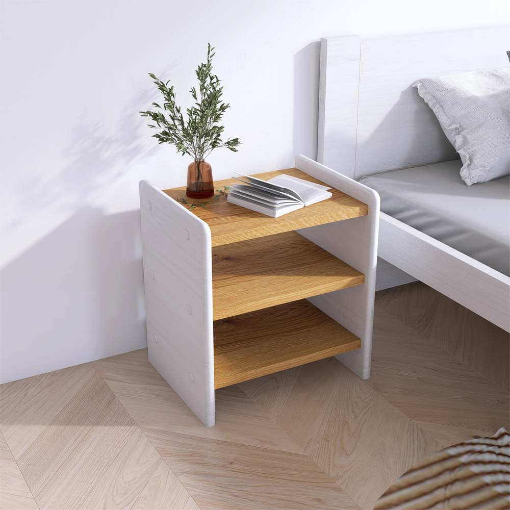 Maxi Noční stolek z masivu IRIS B5, 39 cm Bílá/Dub Artisan