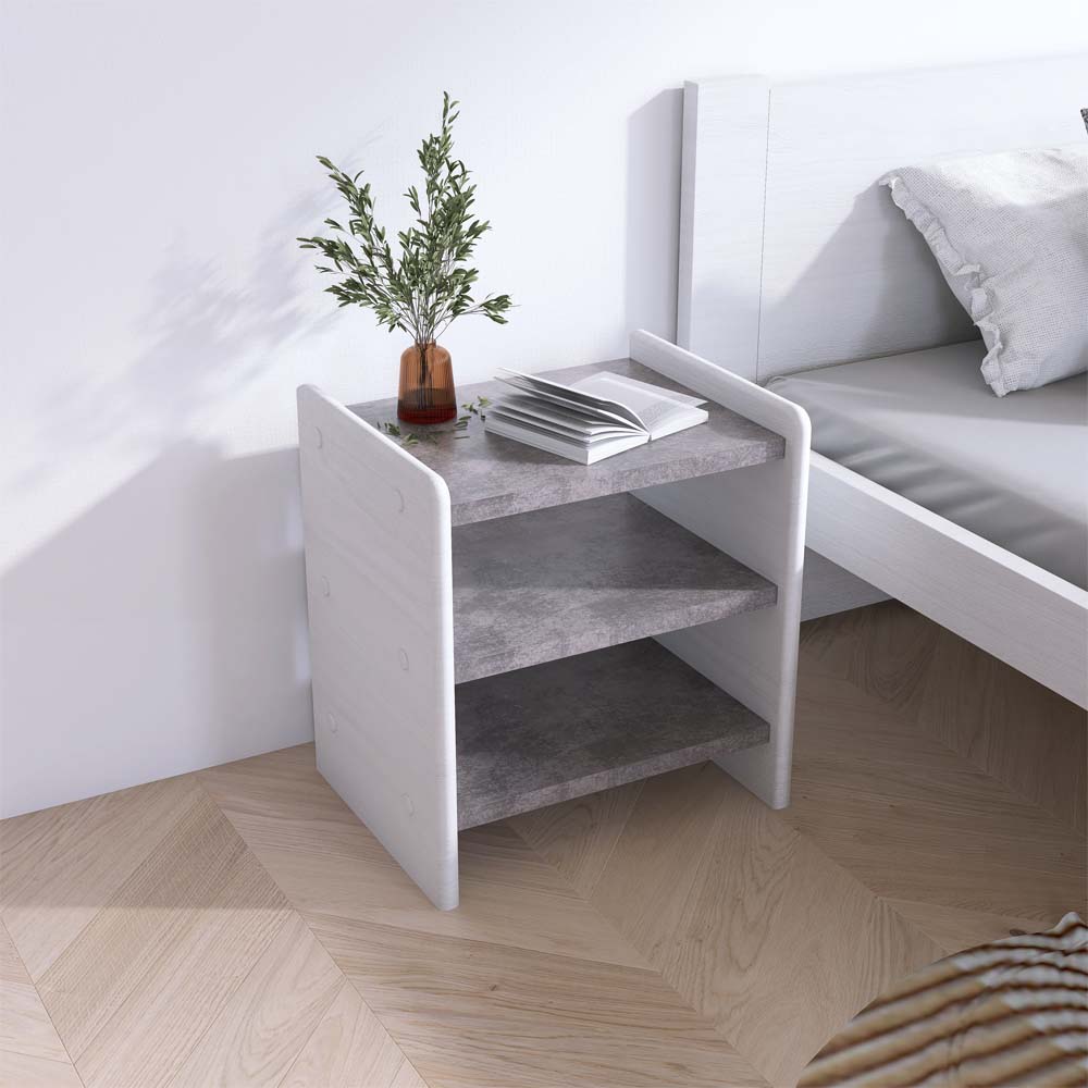 Maxi Noční stolek z masivu IRIS B5, 39 cm Bílá/Beton