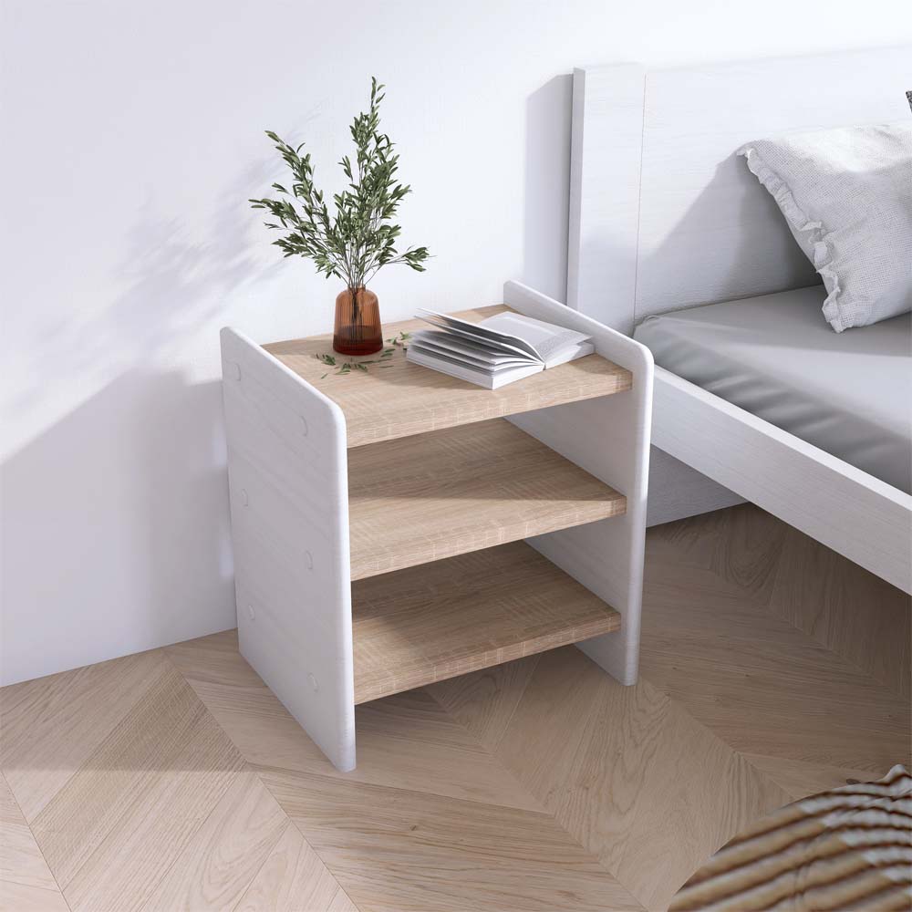 Maxi Noční stolek z masivu IRIS B5, 39 cm Bílá/Dub Sonoma