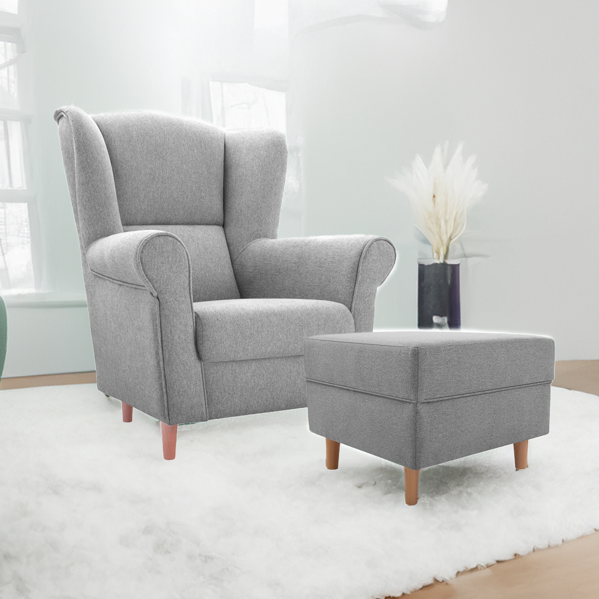 IDZ Sedací souprava: Křeslo LOFT 1 + taburet LOFT, Světlá šedá Avra 16