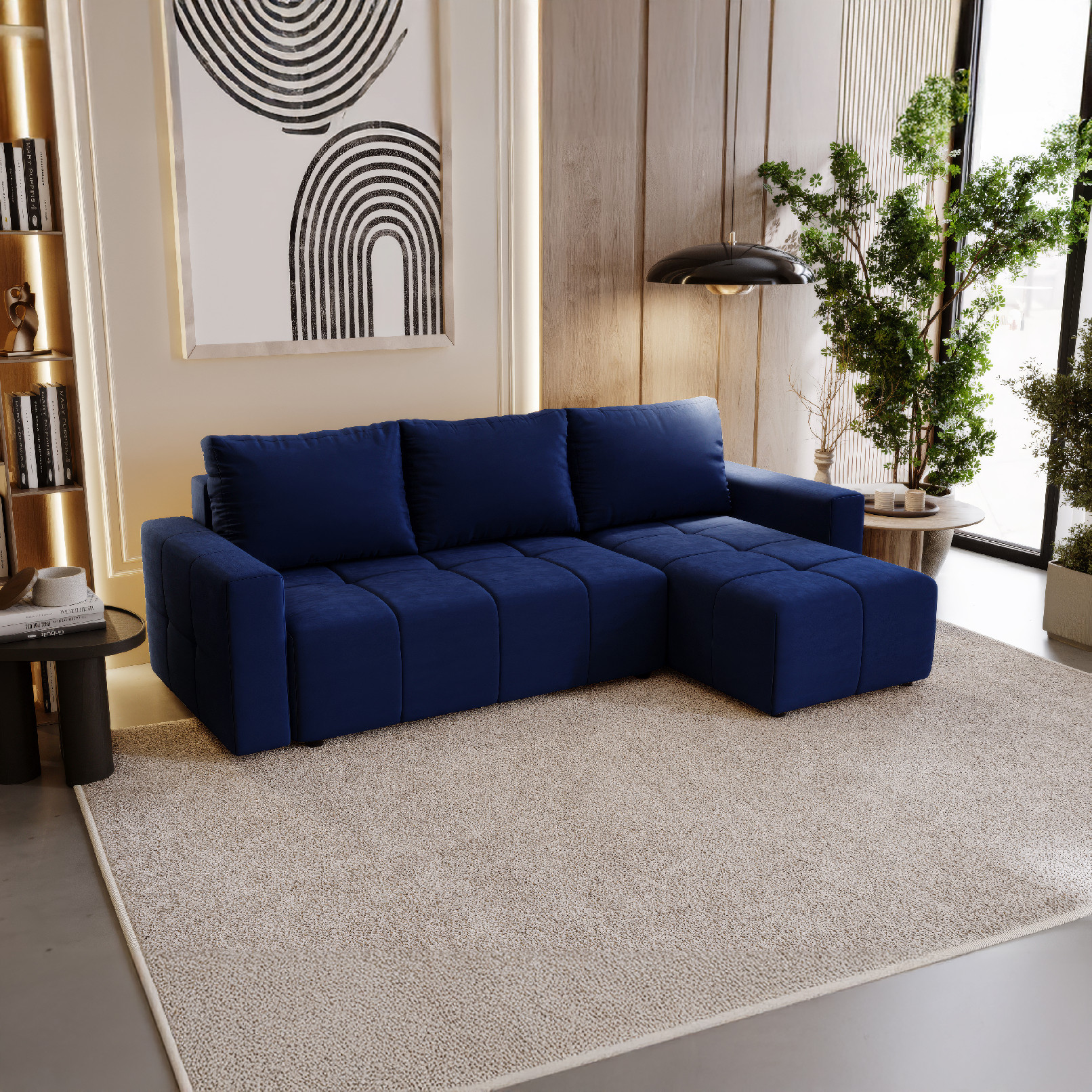 PRM Rohová sedačka PORTO, 231 cm Roh pohovky: Pravý roh, Barva látky: KRONOS 09 (Tmavá modrá)