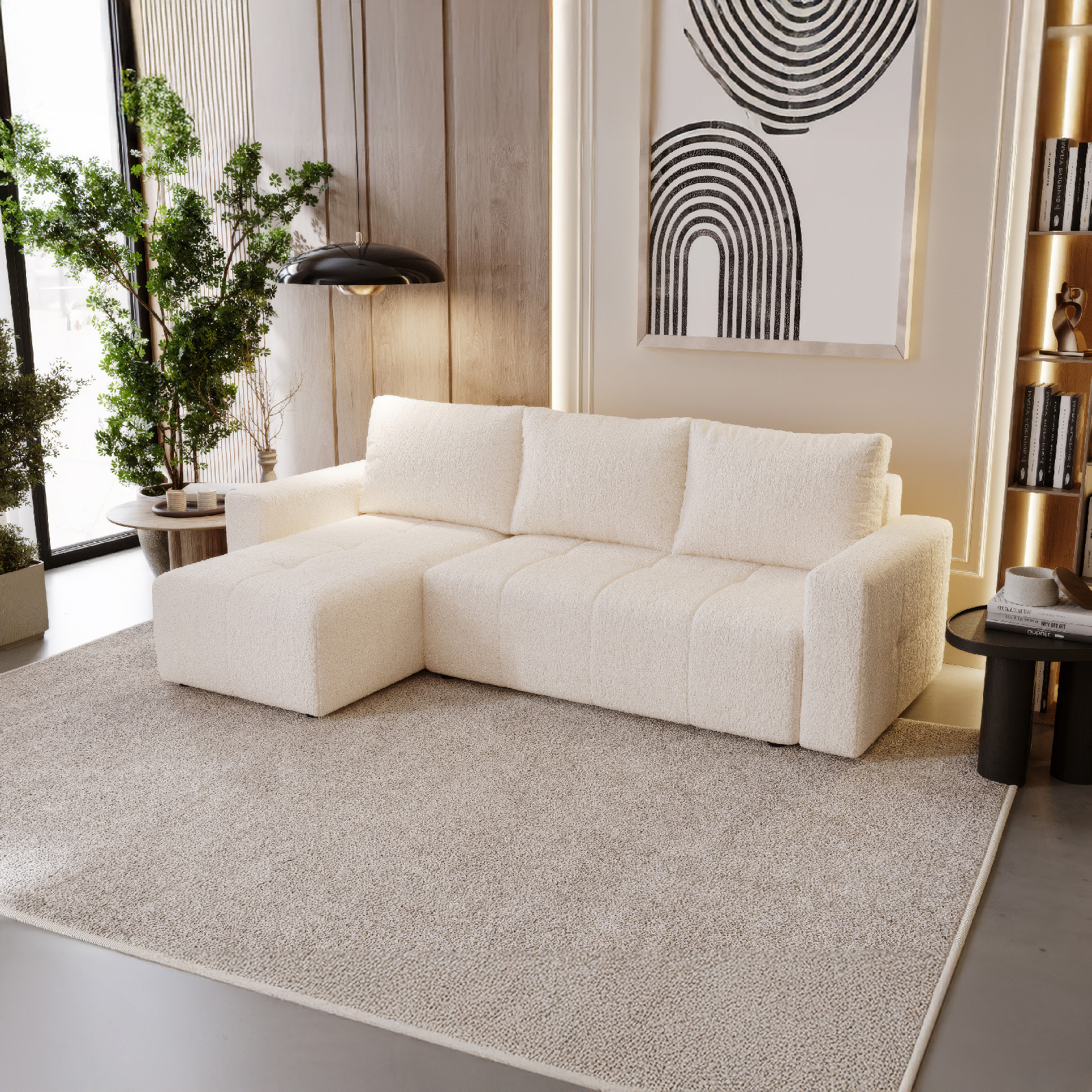 PRM Rohová sedačka PORTO, 231 cm Roh pohovky: Levý roh, Barva látky: NOW OR NEVER 02 (Krémová)