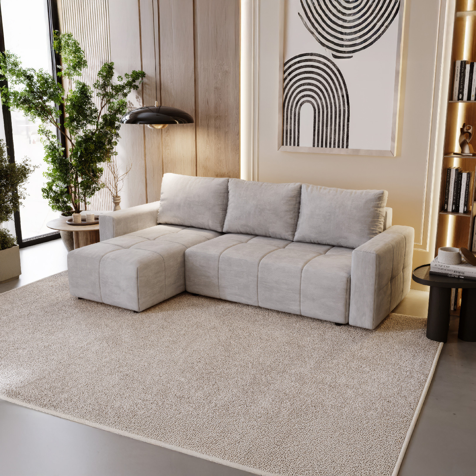 PRM Rohová sedačka PORTO, 231 cm Roh pohovky: Levý roh, Barva látky: PAROS 05 (Světlá šedá)