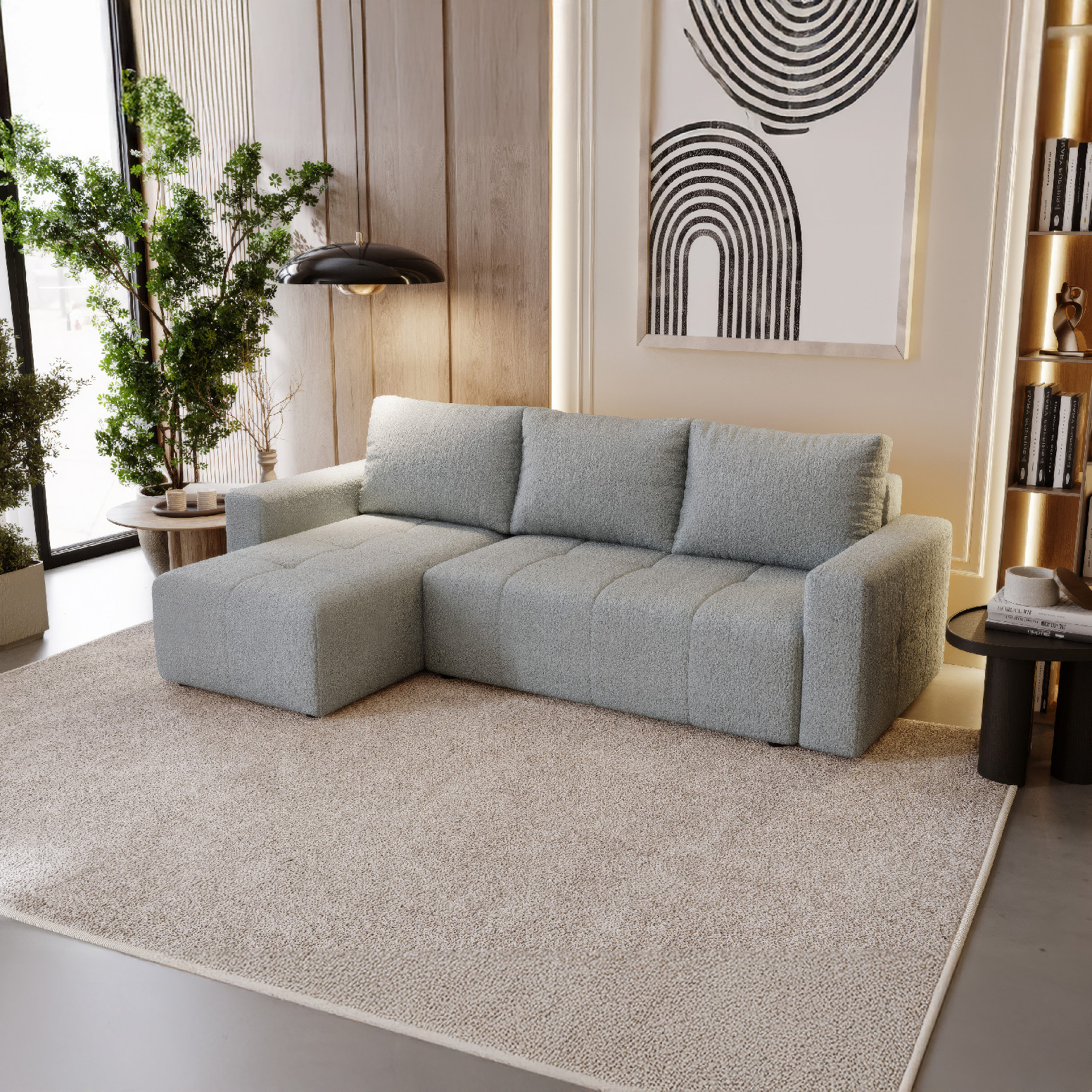 PRM Rohová sedačka PORTO, 231 cm Roh pohovky: Levý roh, Barva látky: NOW OR NEVER 83 (Světlá šedá)