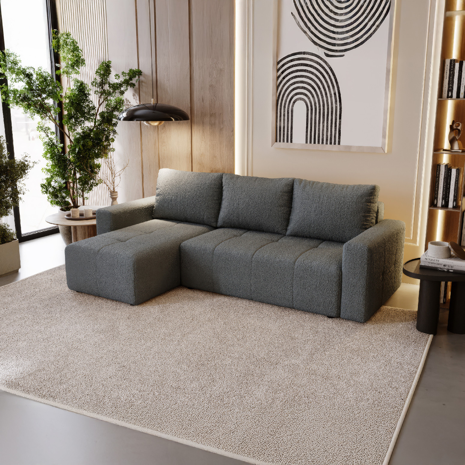 PRM Rohová sedačka PORTO, 231 cm Roh pohovky: Levý roh, Barva látky: NOW OR NEVER 92 (Tmavá šedá)