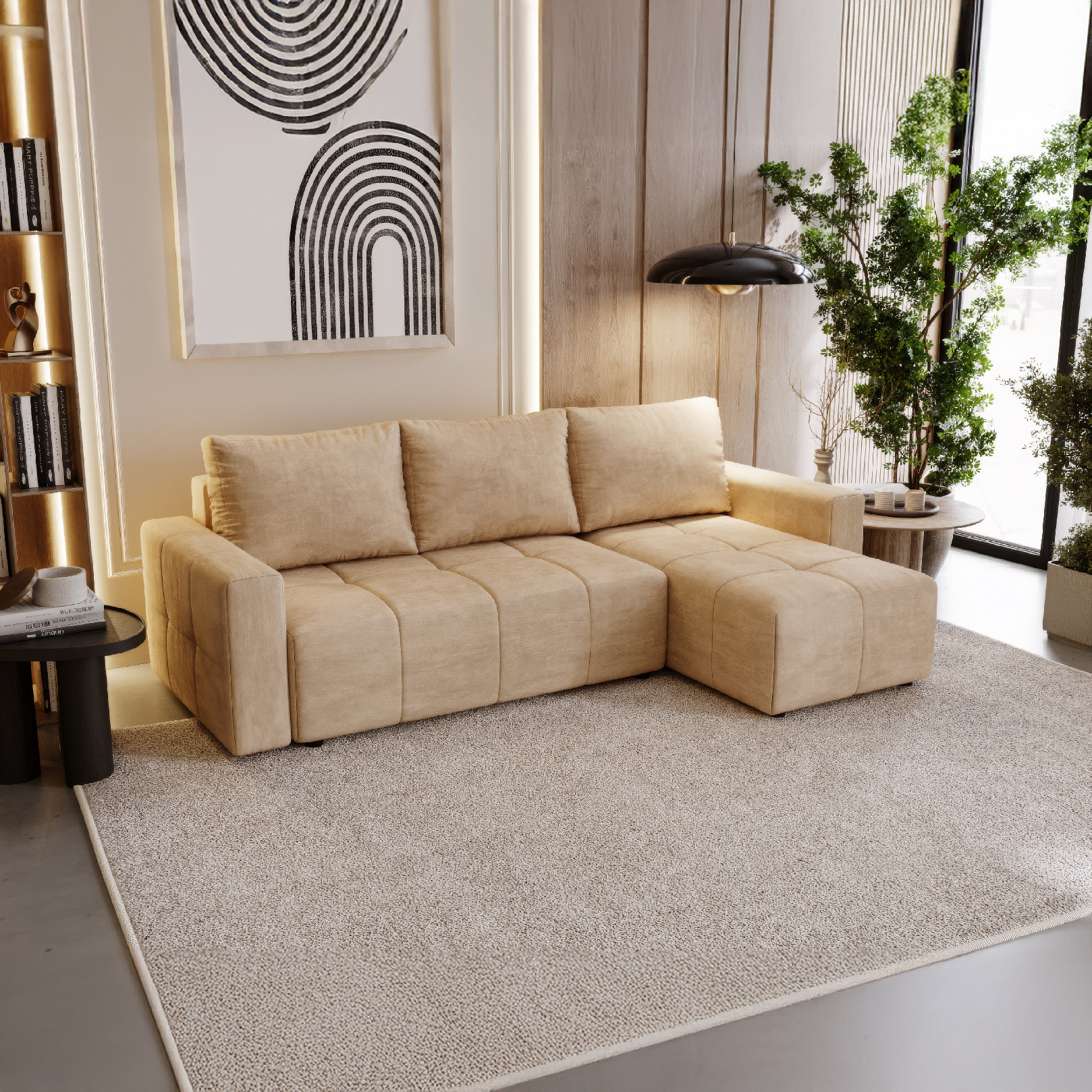 PRM Rohová sedačka PORTO, 231 cm Roh pohovky: Pravý roh, Barva látky: PAROS 02 (Béžová)