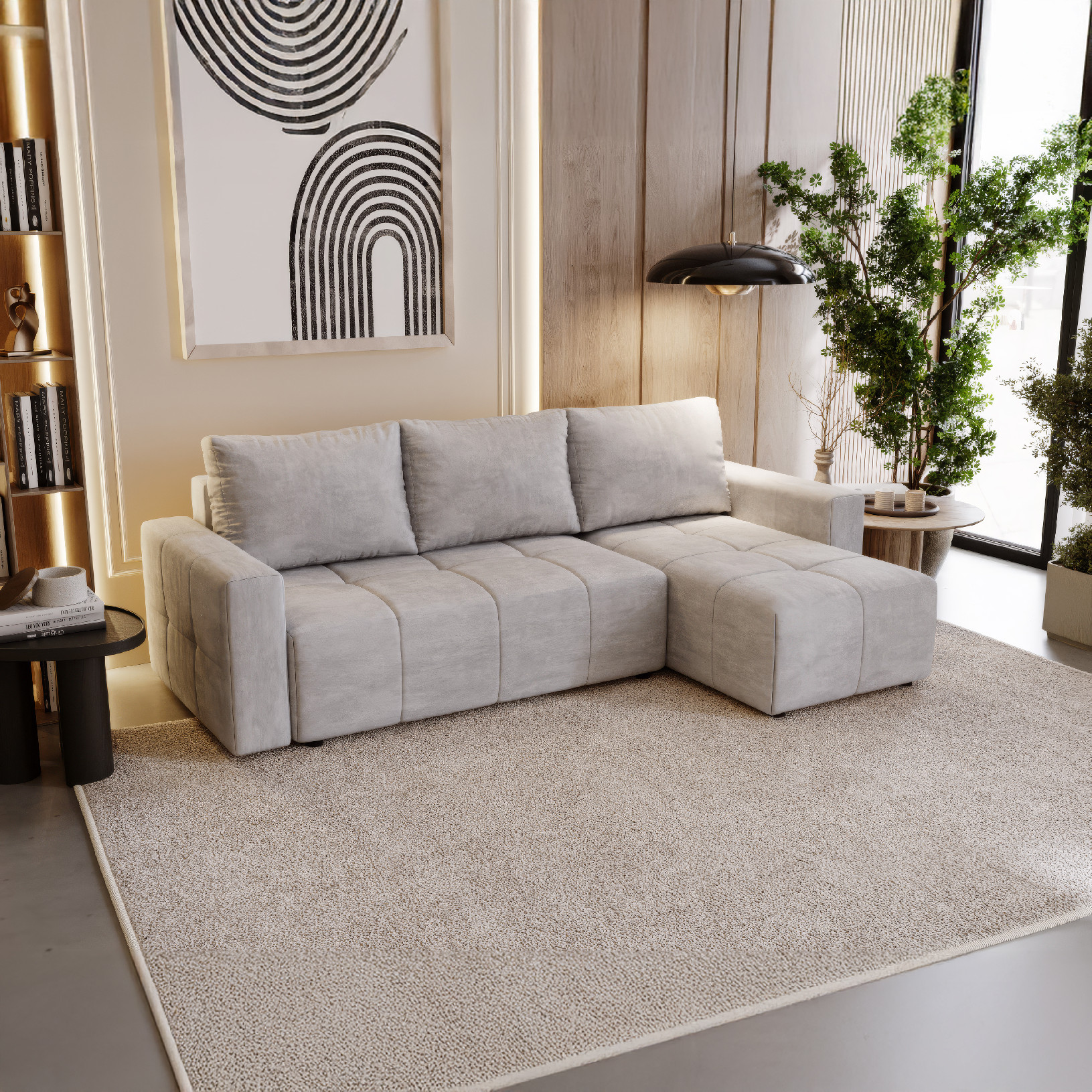 PRM Rohová sedačka PORTO, 231 cm Roh pohovky: Pravý roh, Barva látky: PAROS 05 (Světlá šedá)