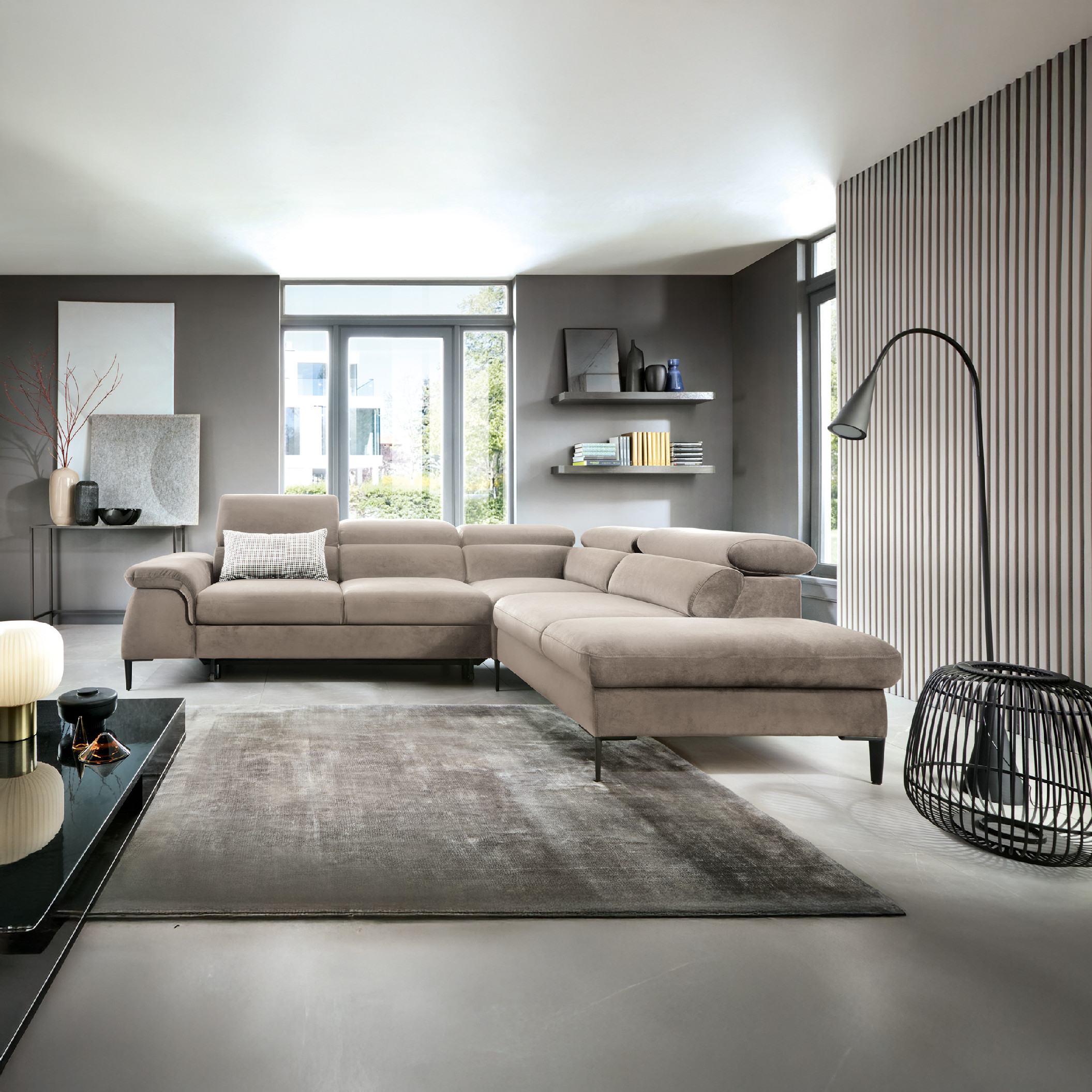 PCo Rohová sedací souprava BINIALI L, 280 cm Roh pohovky: Pravý roh, Barva látky: VOGUE 02 (Béžová)