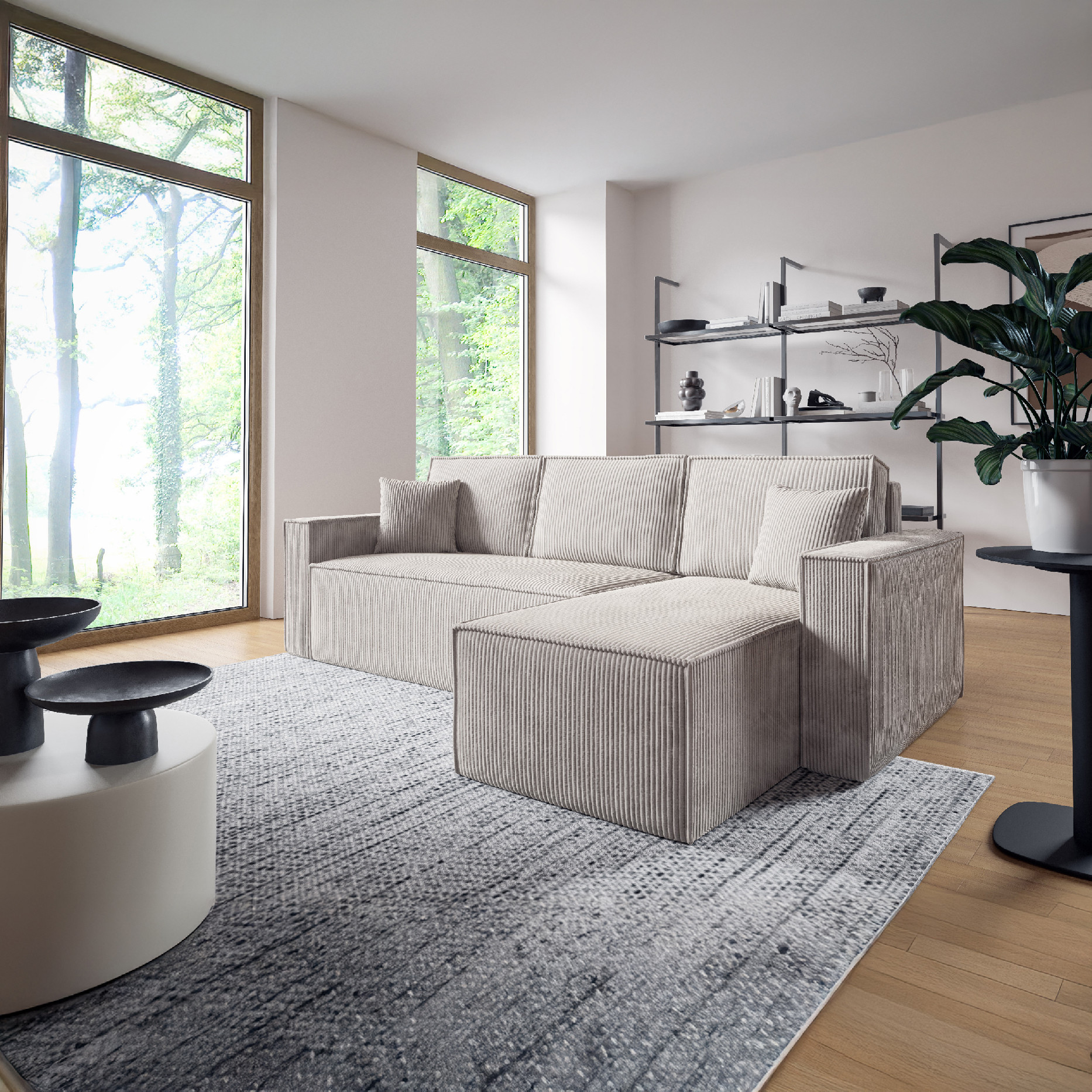 Eka Rohová sedačka BASIC L, 240 cm Roh pohovky: Pravý roh, Barva látky: POSO 100 (Světlá béžová)