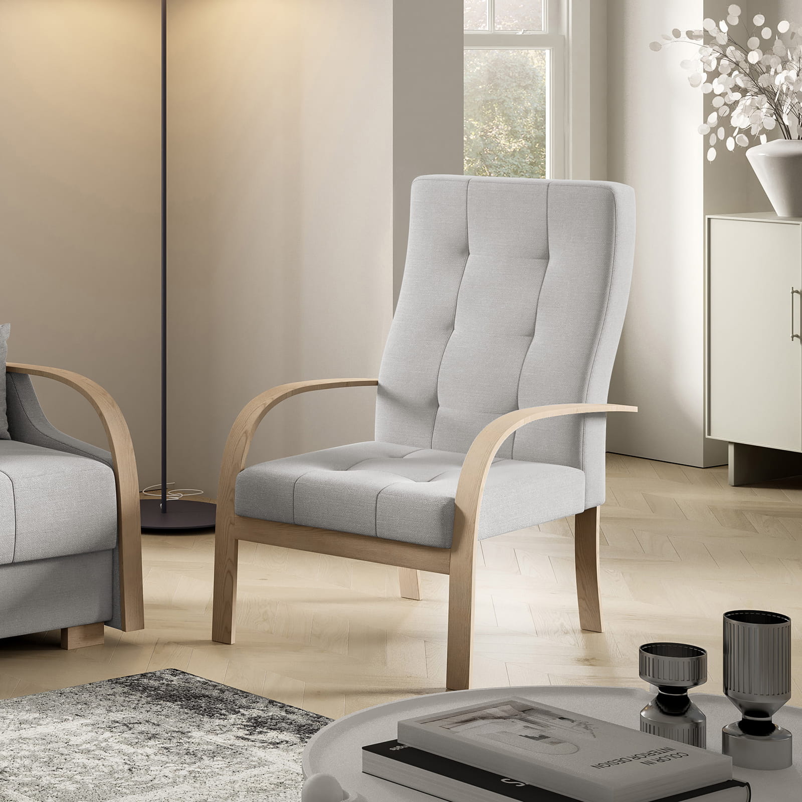 Eka Křeslo PALMOVKA Barva látky: Světlá šedá (Soro 83)