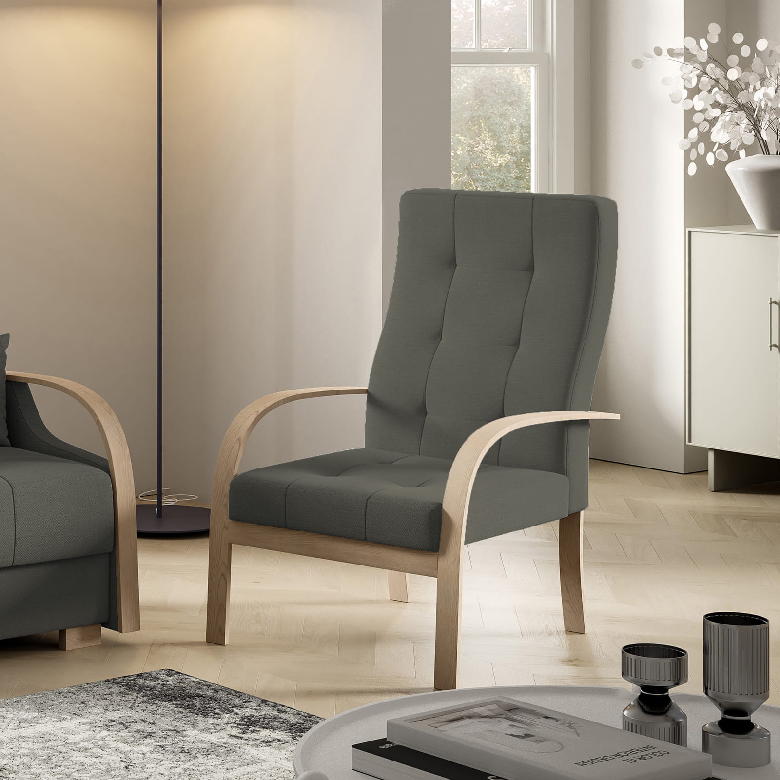 Eka Křeslo PALMOVKA Barva látky: Soro 91 (Šedá)