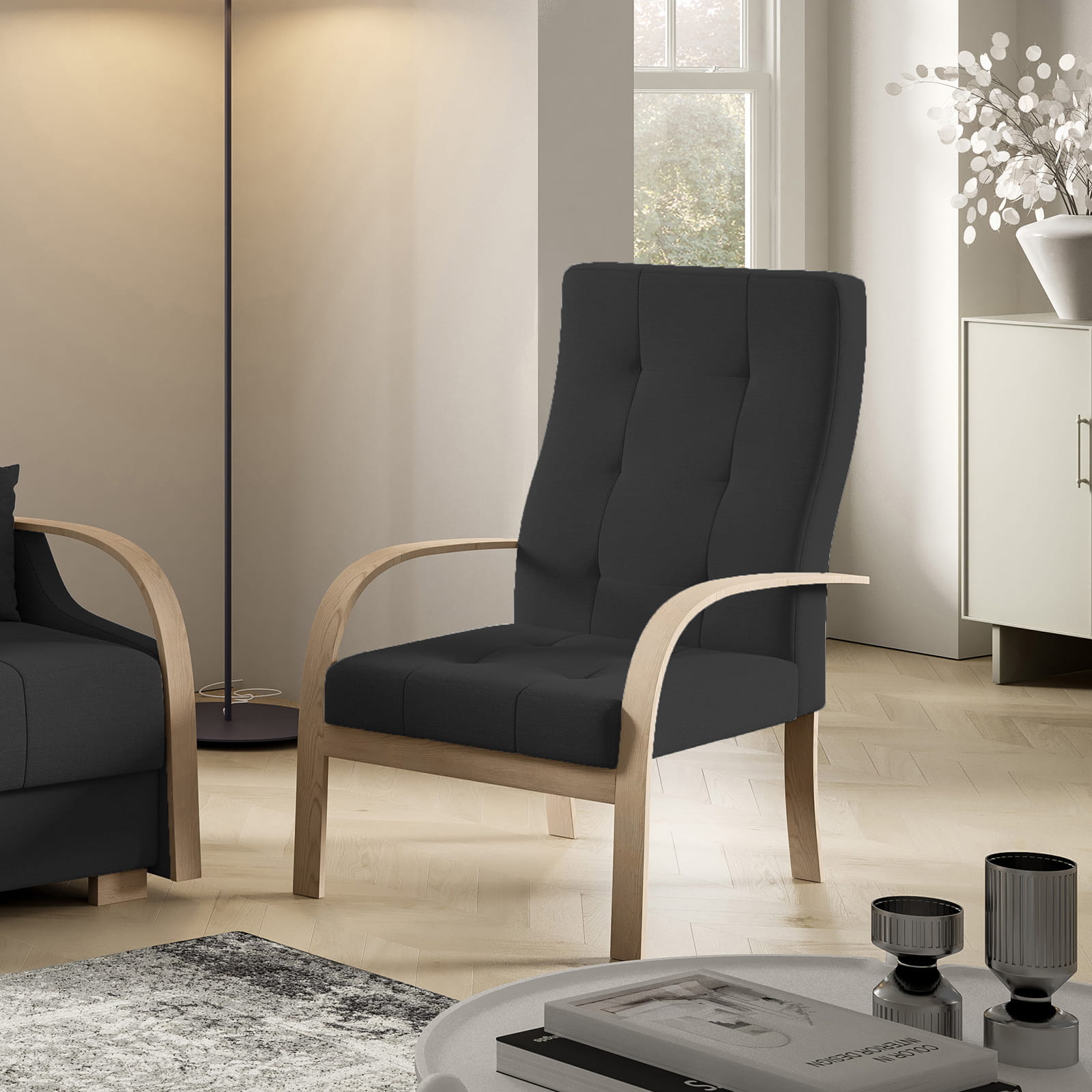 Eka Křeslo PALMOVKA Barva látky: Černá (Soro 100)