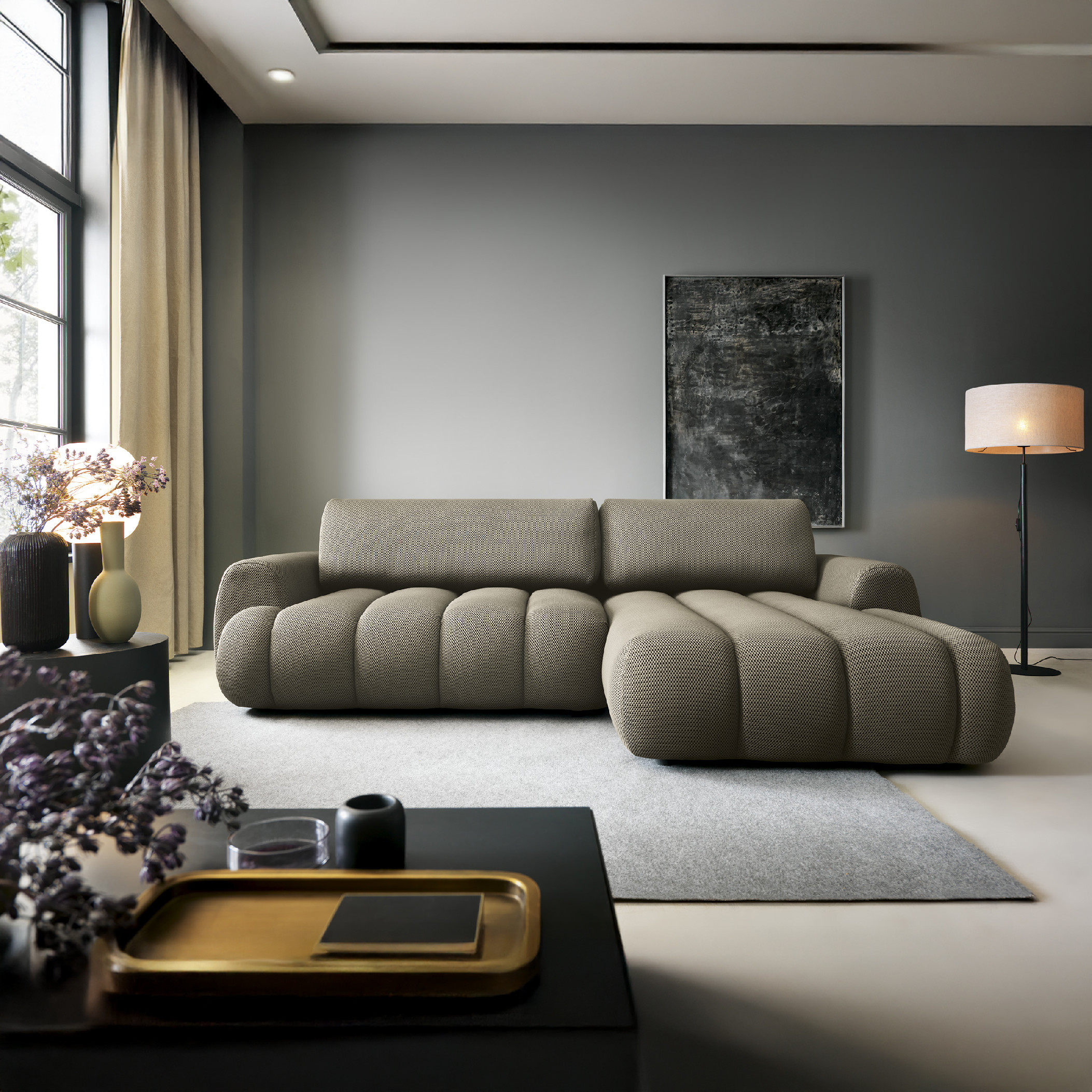 PCo Rohová sedací souprava PALMA M, 272 cm Roh pohovky: Levý roh, Barva látky: SONIC 19 (Černá)