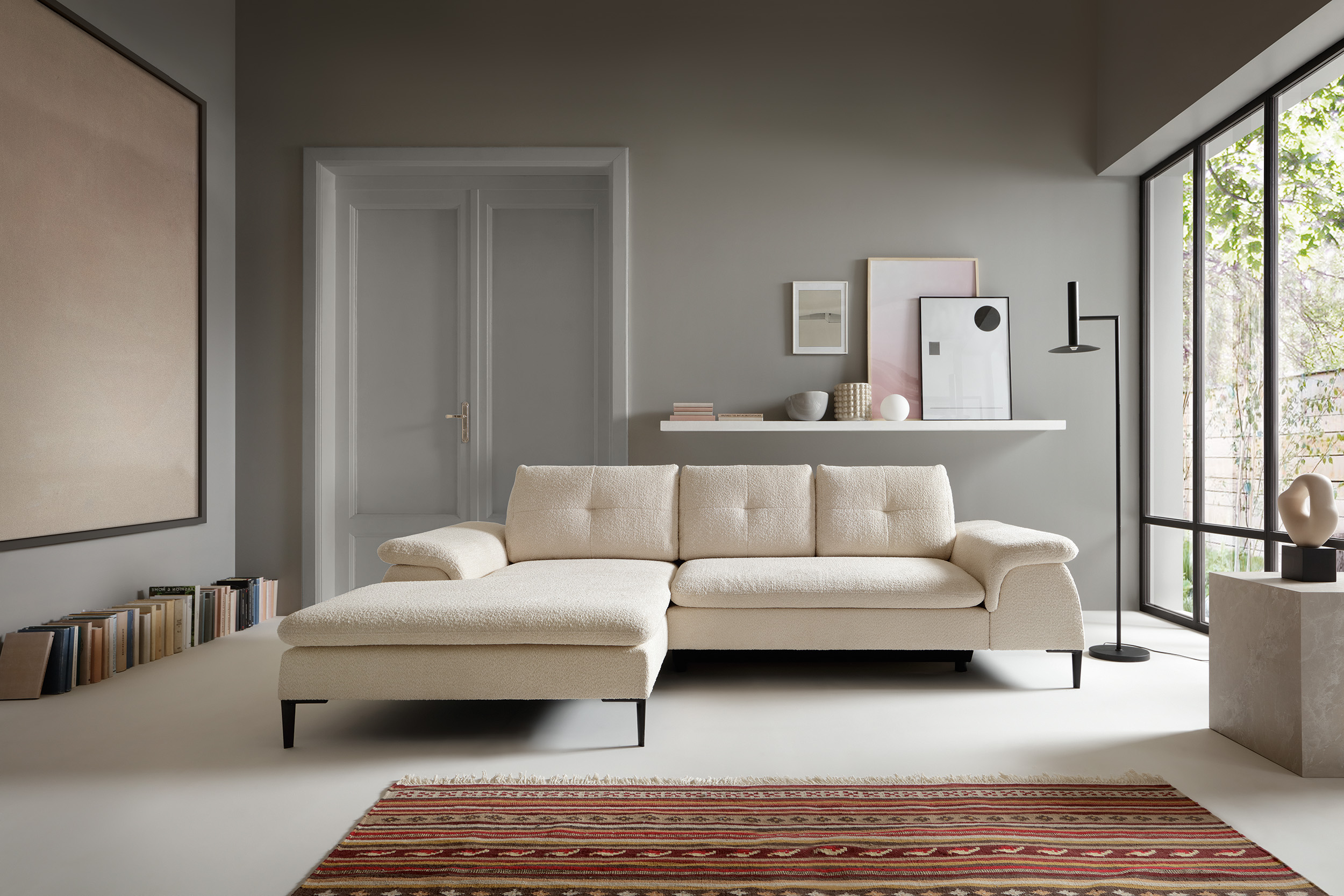 PCo Rohová sedací souprava ZORO M, 268 cm Roh pohovky: Pravý roh, Barva látky: BUBBLE 04 (Světlá hnědá)