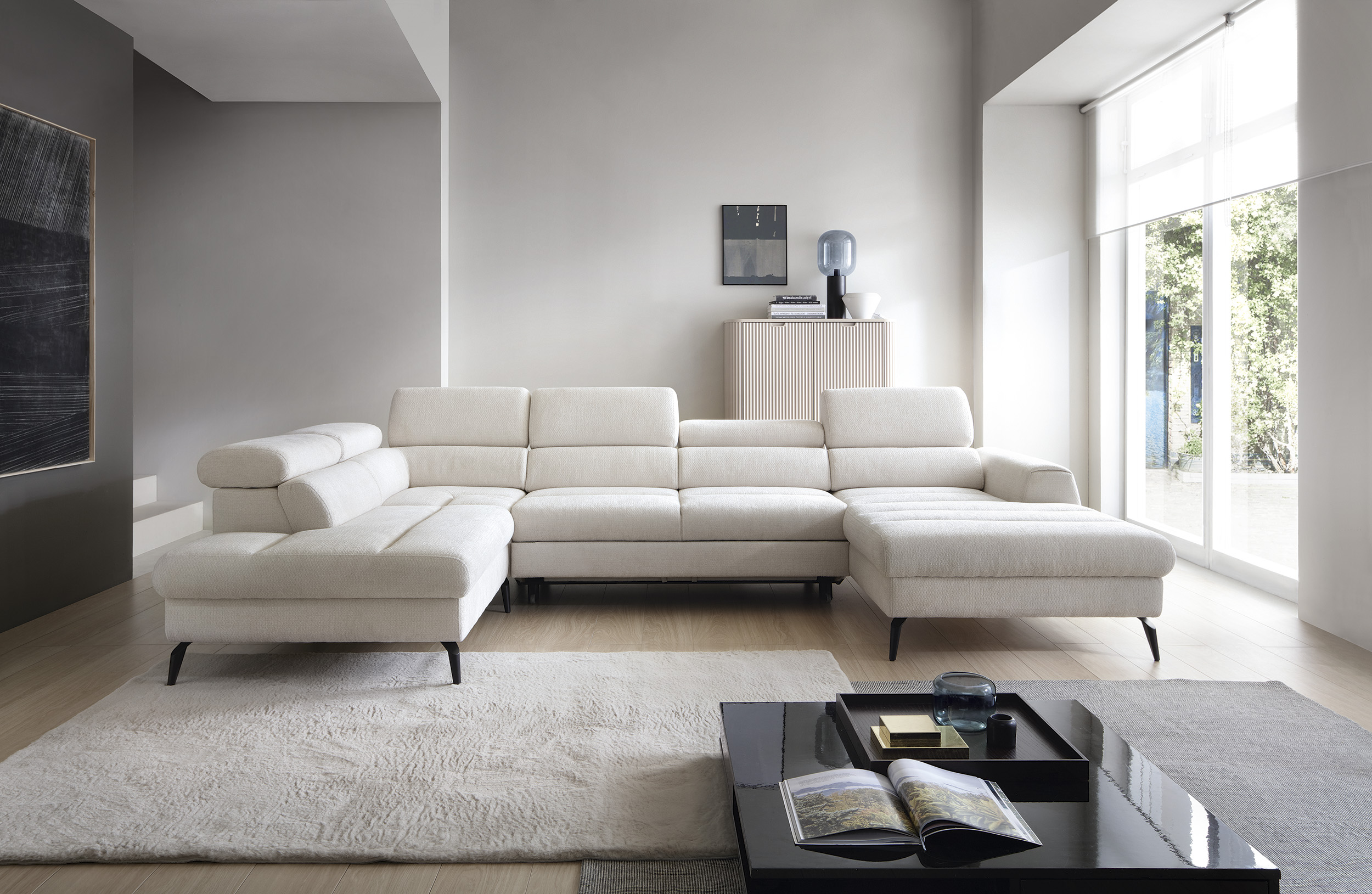 PCo Rohová sedací souprava JUTA U2, 345 cm Barva látky: MONOLITH 62 (Růžová), Roh pohovky: Levý roh