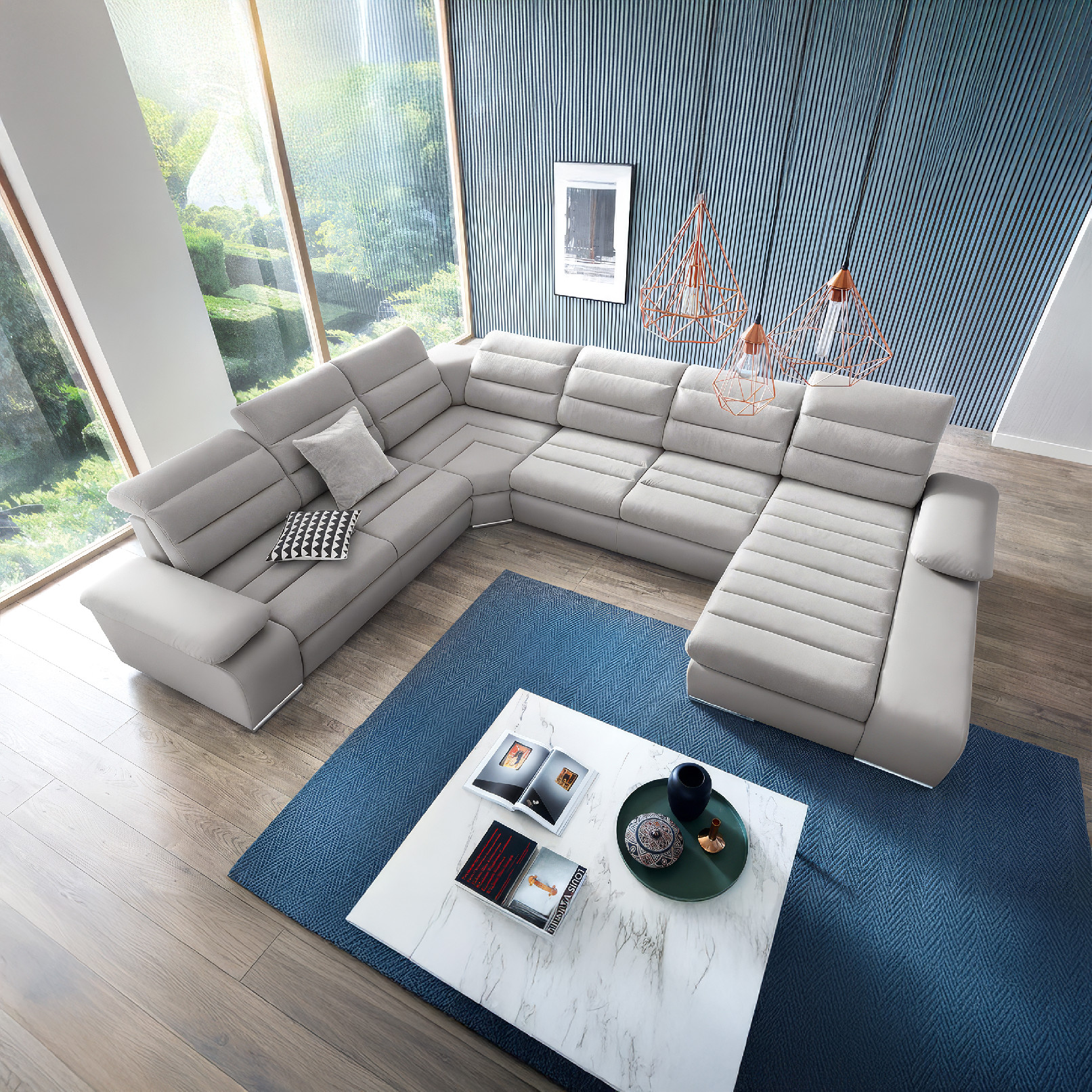 PCo Rohová sedací souprava KAMELOT III do U, 365 cm Barva látky: ELEMENT 14 (Mořská), Roh pohovky: Pravý roh