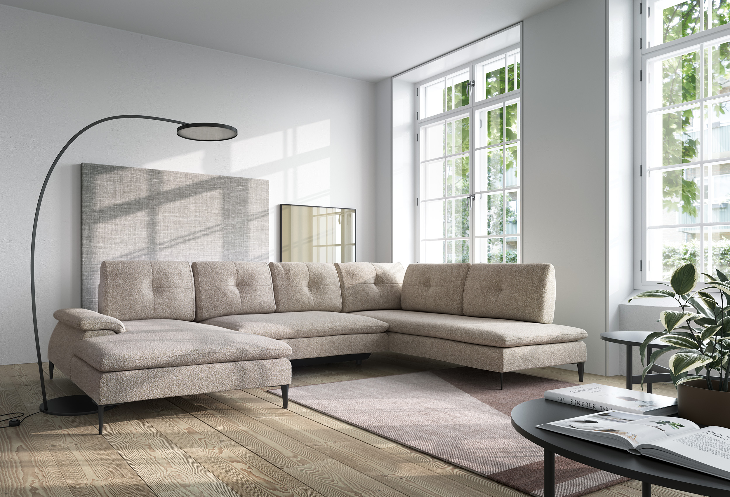 PCo Rohová sedací souprava ZORO U2, 350 cm Barva látky: BUBBLE 03 (Krémová bílá), Roh pohovky: Levý roh