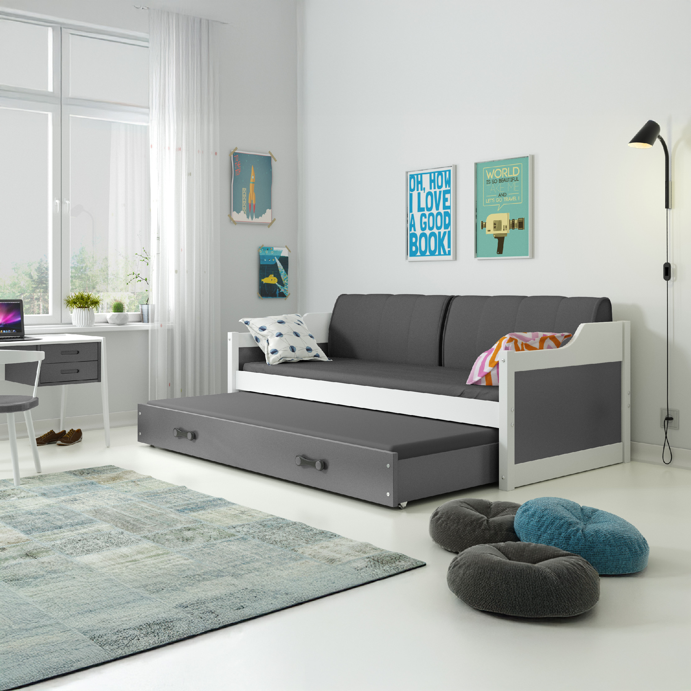 SMB Dětská výsuvná postel DAVE, 90x200 cm Barva: Růžová, Dekor: Borovice