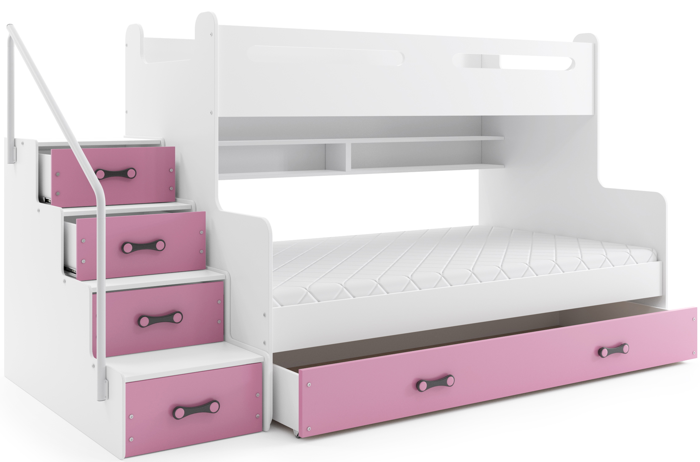 SMB Dětská patrová postel se šuplíky MAXI 2, 80+120x200 cm Barva šuplíku: Růžová