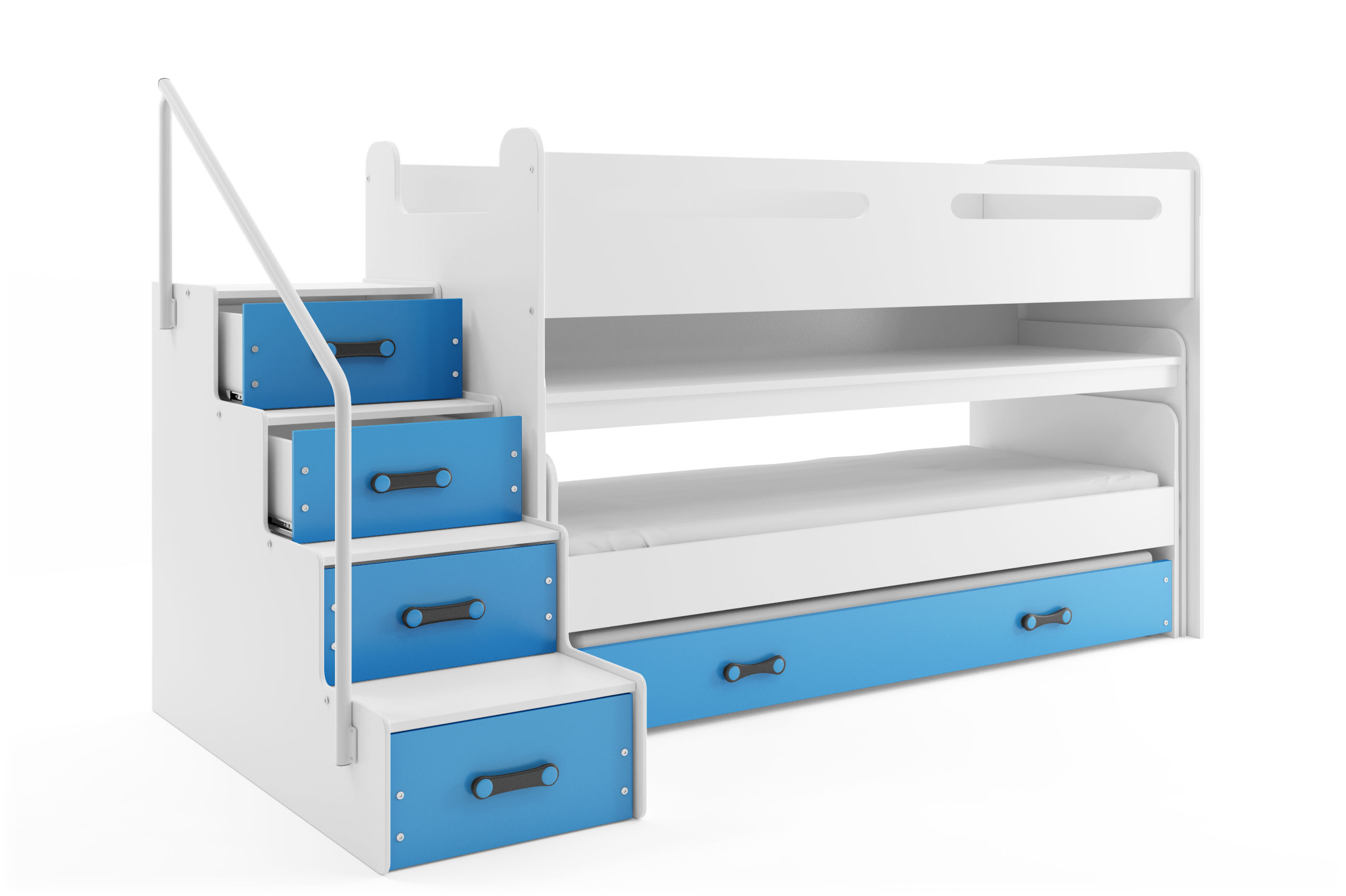 SMB Dětská patrová postel se stolem a šuplíky MAXI 3, 80x200+80x190 cm Barva šuplíku: Modrá