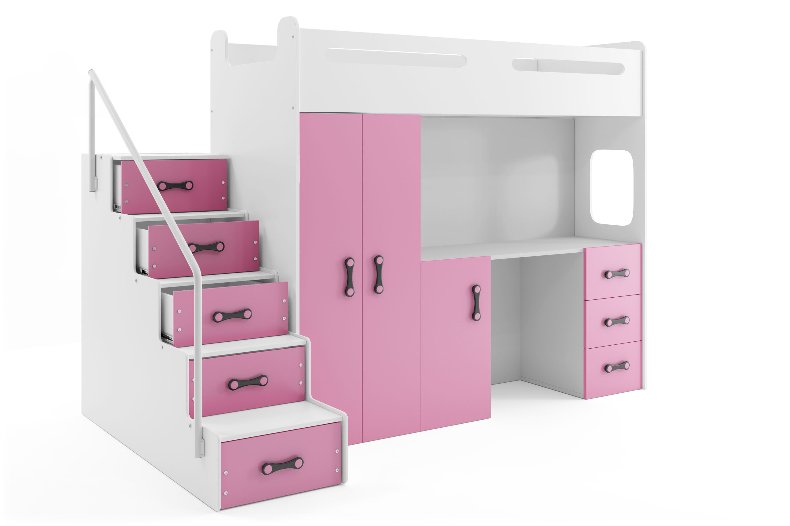 SMB Dětská patrová postel se skříní a stolem MAXI 4, 80x200 cm Barva šuplíku: Růžová