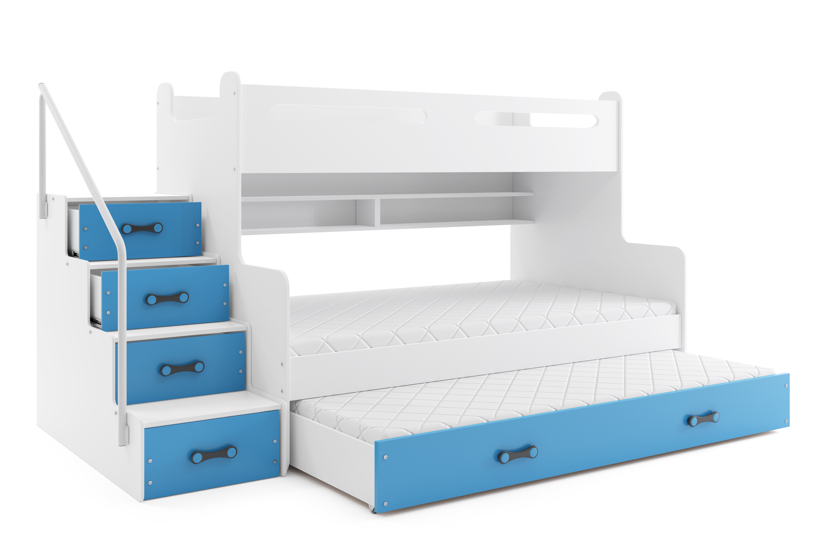 SMB Dětská patrová postel se šuplíky a přistýlkou MAXI 5, 80+120x200 cm Barva šuplíku: Modrá